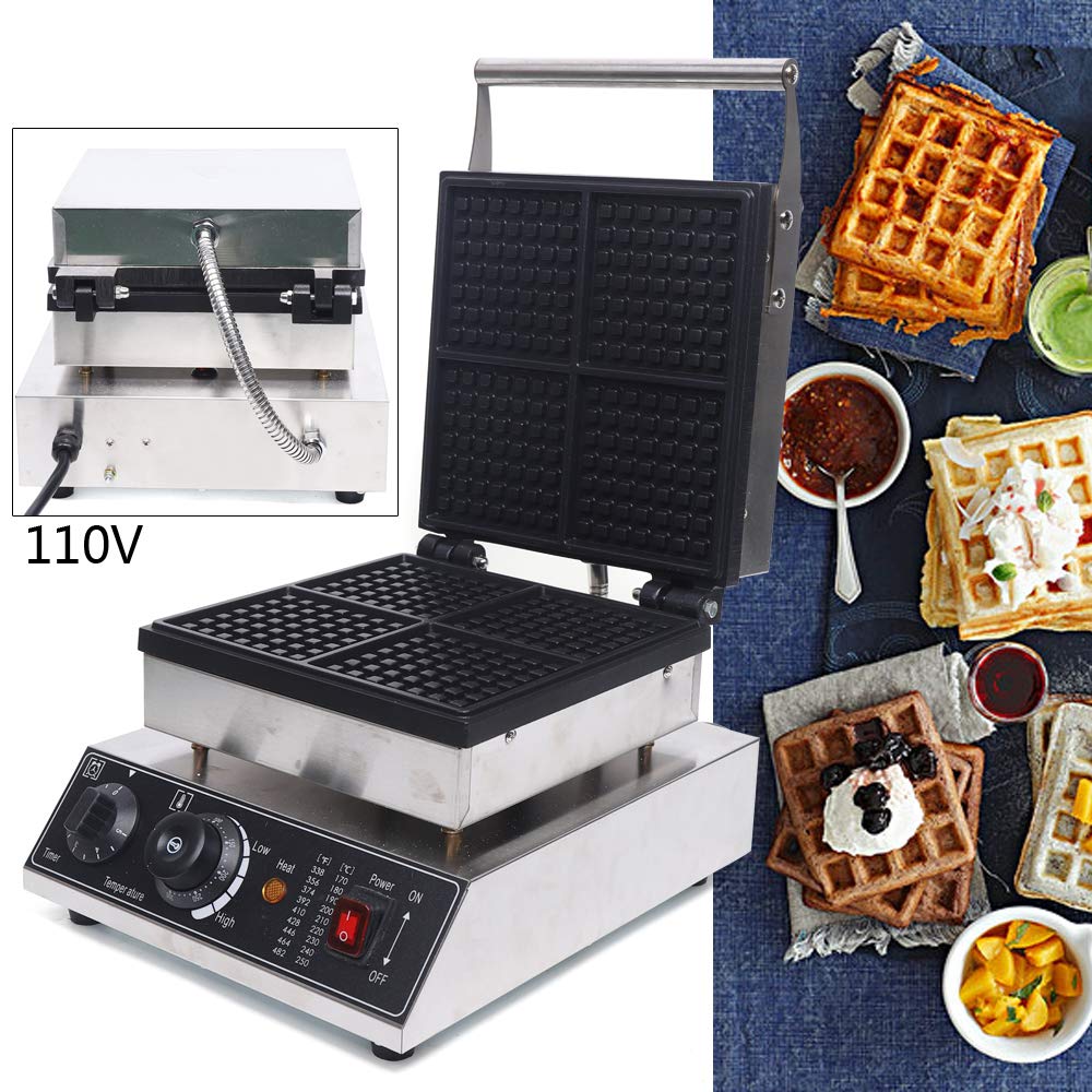 Commercial Waffle Maker 4-Square Belgian Waffle Machine 2000W Electric Waffle Baker with Temperature & Time Control (4.5