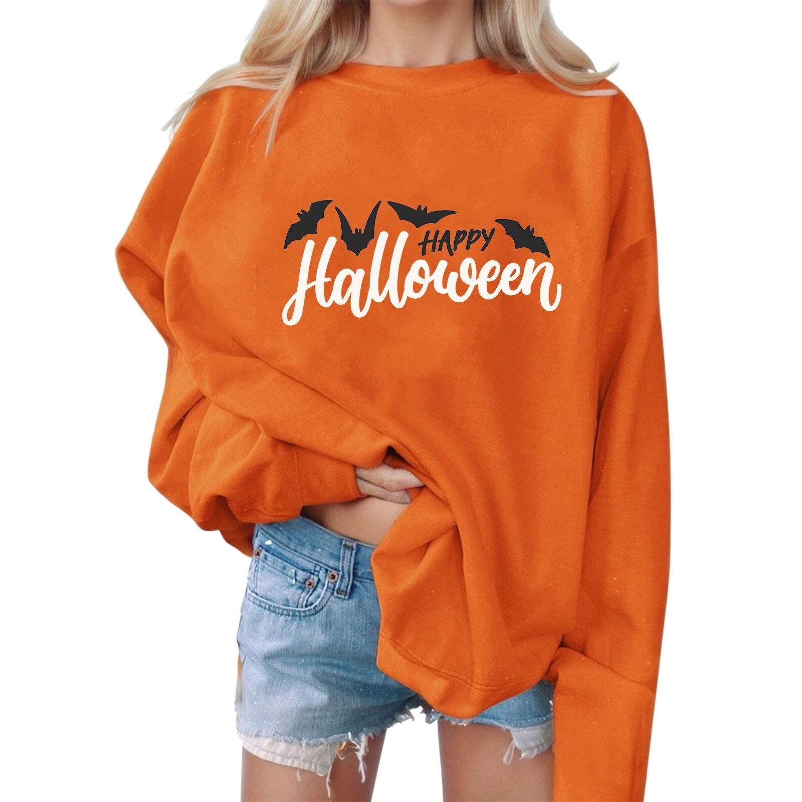 Halloween Harajuku Bat Letter Print Sweatshirt - Women's Round Neck Long Sleeve Sweater | Cute Kawaii Streetwear for Halloween Parties, Cosplay & Casual Outfits