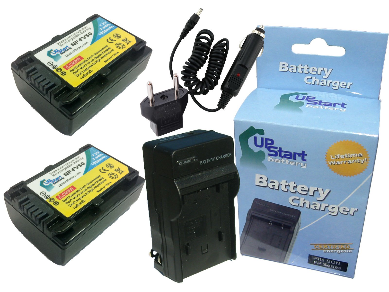 2 Pack Sony NP-FV50 Battery & Charger Kit - 1050mAh for HDR-CX500V Camera - Home & Travel Use