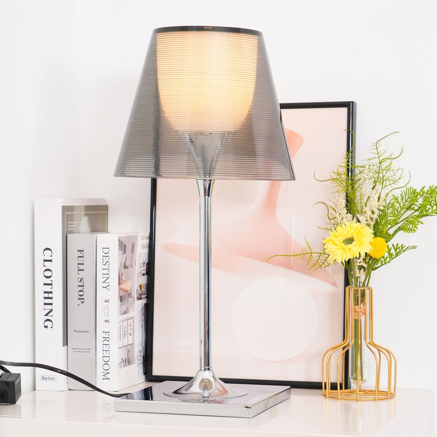 Chrome Prism Table Lamp - Modern LED Nightstand Light for Bedroom, Living Room, Office - Dimmable & Energy Efficient Decorative Lighting