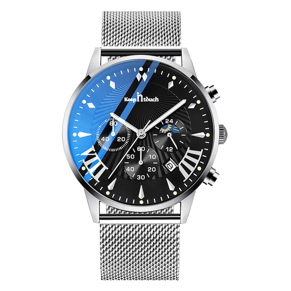 Men's Sport Chronograph Watch - Stainless Steel Mesh Strap, Quartz Movement, Water Resistant - Perfect for Casual, Business & Outdoor Activities