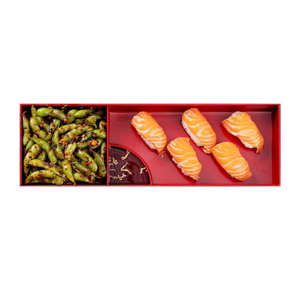 Premium Black & Red Japanese Bento Box Tray - 2 Compartments, 14 x 4.75 x 1.75 Inches - Perfect for Lunch, Meal Prep & Office/School Use - 1 Count Box