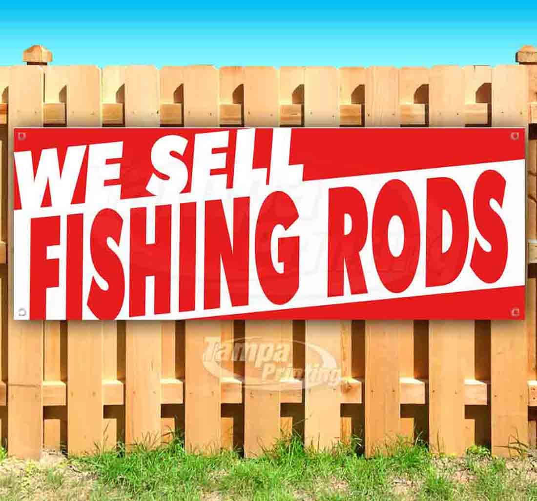 Premium 13 oz Heavy-Duty Vinyl Fishing Rod Banner - Single-Sided with Metal Grommets | Durable Non-Fabric Material | Perfect for Tackle Shops, Boat Shows & Outdoor Events
