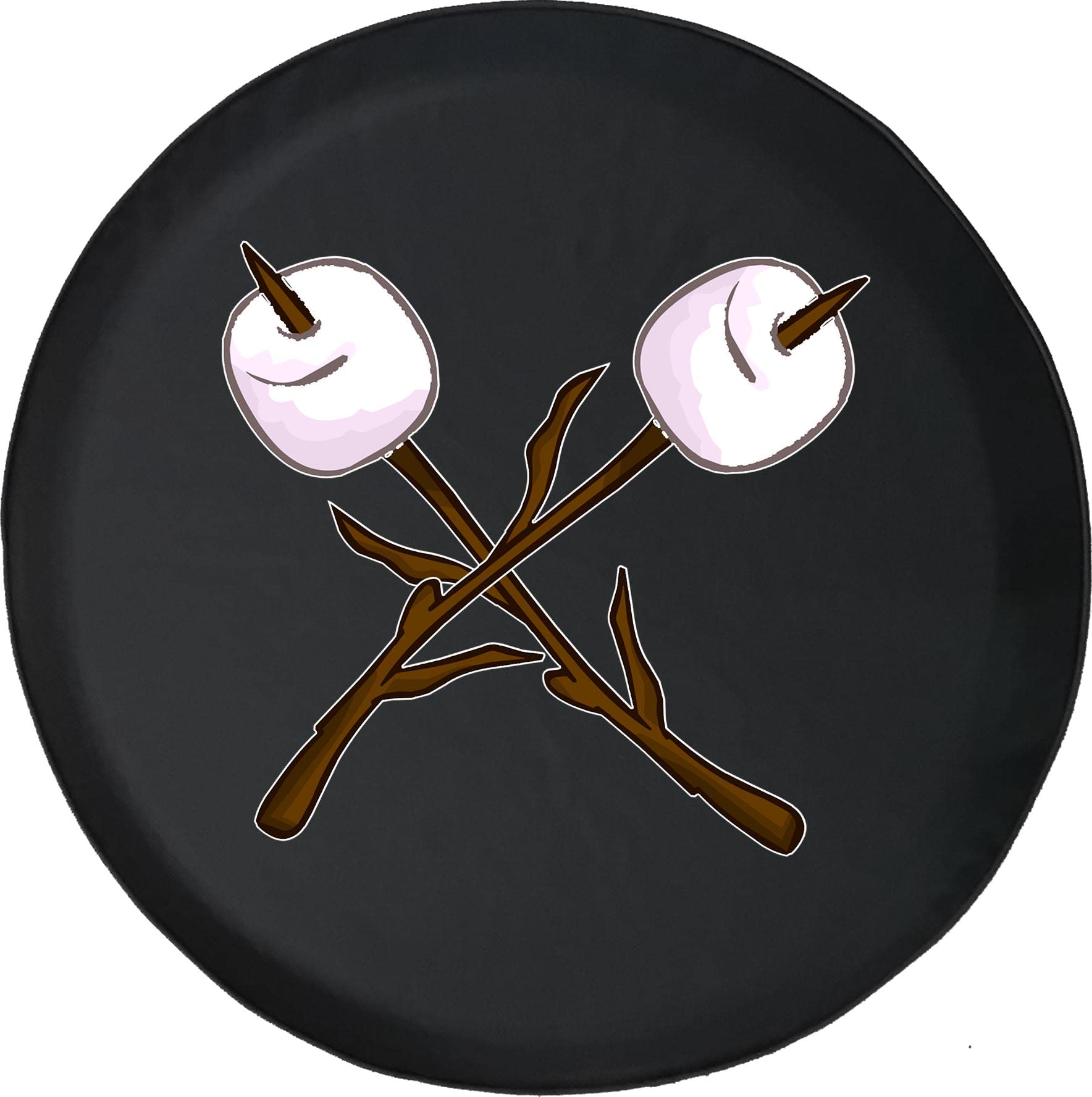 29 Inch Black Spare Tire Cover with Campfire Marshmallows Design - Durable Camper Accessory for RV, Jeep & Off-Road Adventures