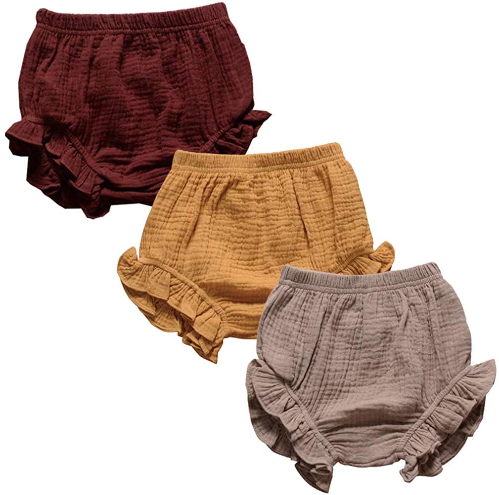 3PC Baby Shorts Set - Newborn Girls & Boys Linen Ruffle Bloomers with Floral Print - Soft Cotton Diaper Covers & PP Pants for Summer Outfits - Perfect for Playtime, Photo Shoots & Daily Wear