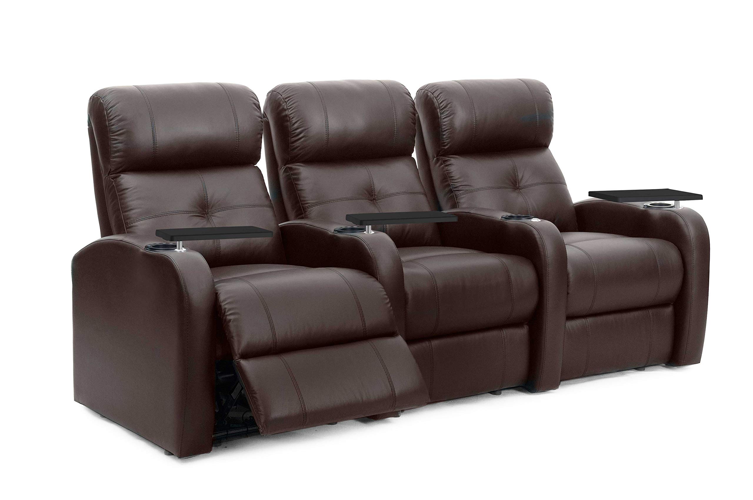 Octane Sonic XS900 Genuine Brown Leather Home Theater Seating Set (3-Piece) - Luxury Recliners for Movie Nights & Gaming Rooms