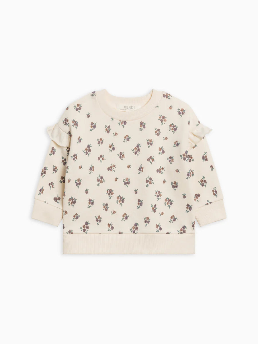 Abbey Fleece Ruffle Sleeve Pullover Sweater - Women's Cozy Floral Print Knit Top for Fall & Winter | Casual Outfit, Layering, Office Wear