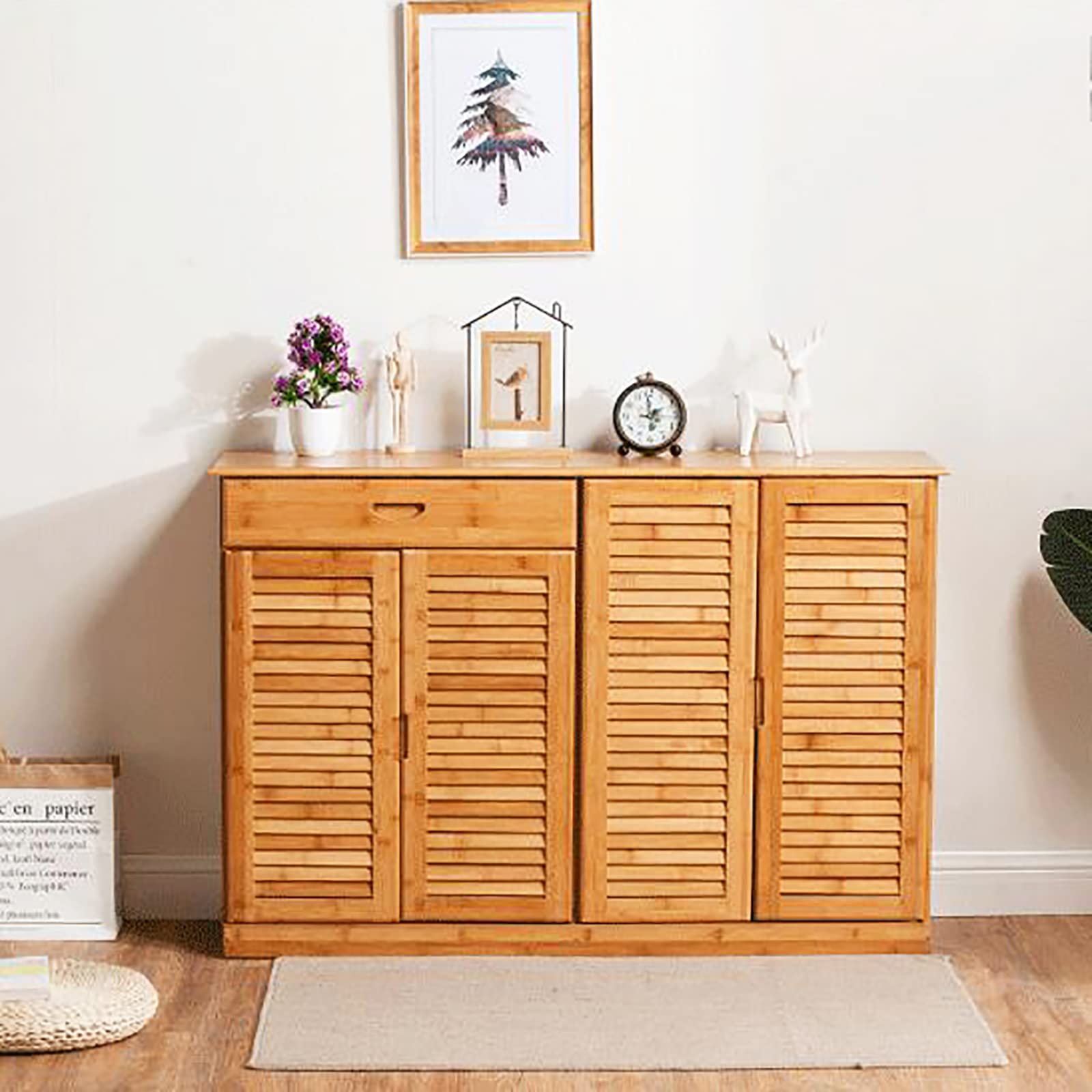 Bamboo Shoe Storage Cabinet with Doors - Rustic Entryway Shoe Organizer & Shoe Rack for Hallway | Perfect for Small Spaces, Mudrooms, and Closet Organization