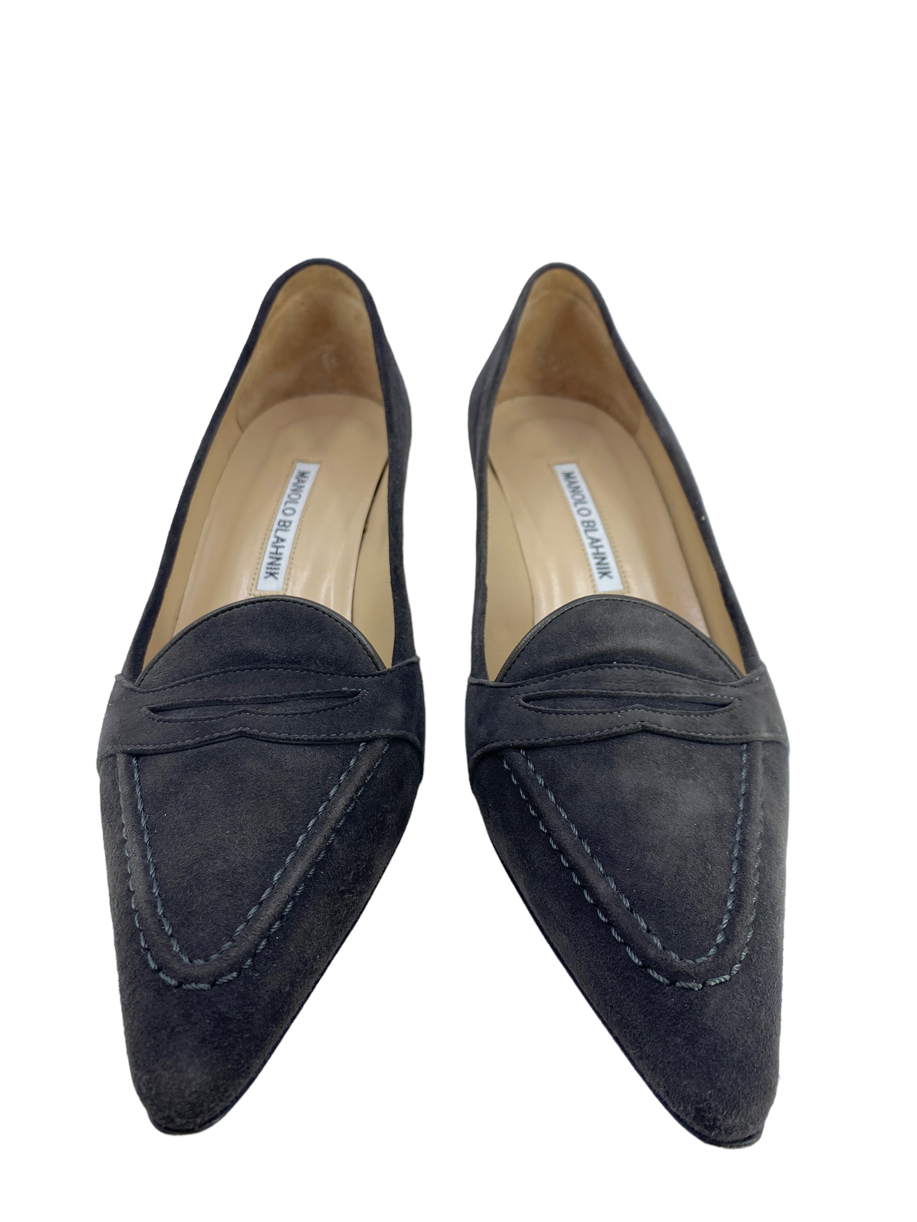 Manolo Blahnik Grey Suede Heels Women's Size 38 | Elegant Pointed Toe Pumps for Weddings, Parties & Office Wear