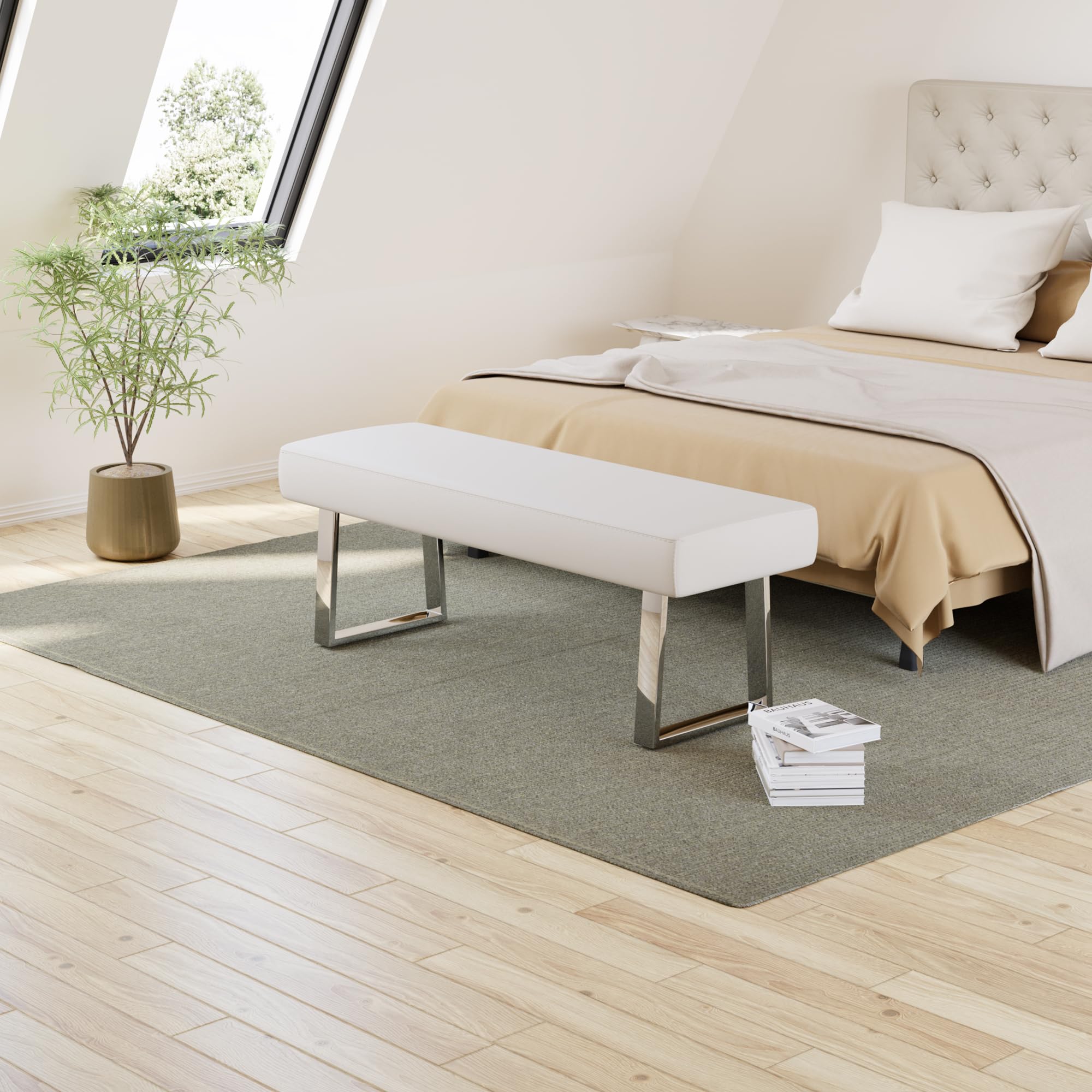 Upholstered Bedroom Bench with Metal Legs - Small Indoor Corner Bench for Entryway, Dining Room, Living Room & Window Seat | Perfect as Plant Stand, Footstool or Bed End Accent
