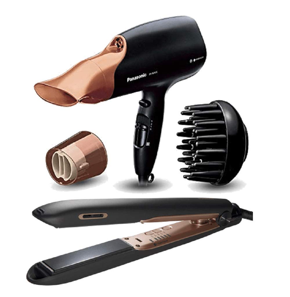 Panasonic EH-HS99 Nanoe Hair Straightener & EH-NA65CN Rose Gold Nanoe Hair Dryer Set - Reduces Frizz & Damage for Shiny, Healthy Hair - Perfect for Home Styling & Salon-Quality Results