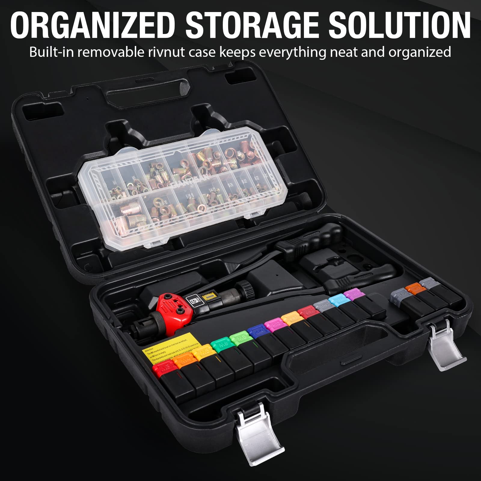 **GIANTISAN 16-Inch Heavy Duty Rivet Nut Tool Kit with 15 SAE & Metric Mandrels, 236pcs Rivnut Assortment & Durable Carrying Case – Perfect for Automotive, Metalworking, and DIY Projects**