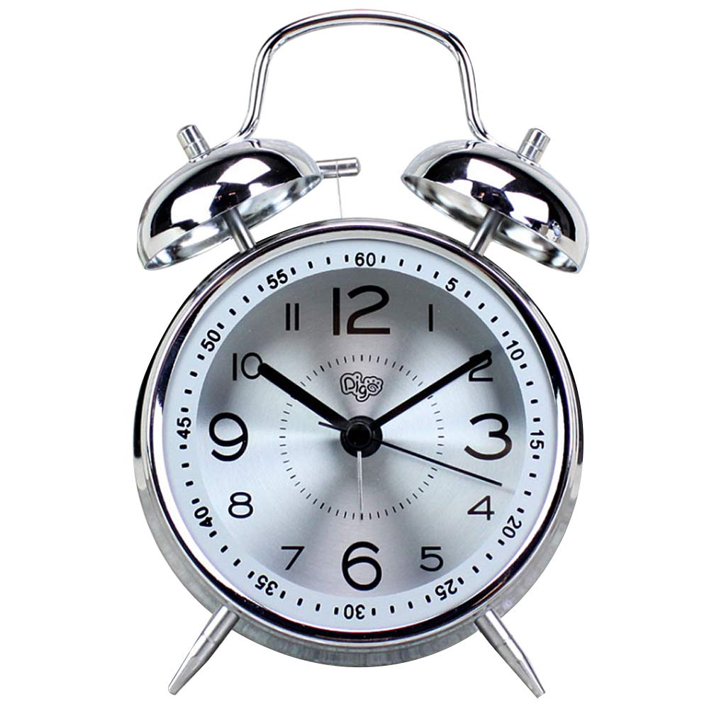 Sun Kea 4 Inch Vintage Twin Bell Alarm Clock - Battery Operated Analog Quartz Clock with Night Light for Bedroom, Desk & Travel | Perfect for Home, Office & Hotel Use