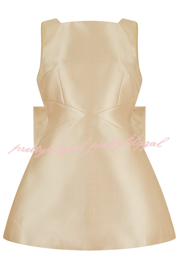 Ultimate Muse Satin Oversized Bow Detail Square Neck Mini Dress - Elegant Party & Cocktail Dress for Women, Perfect for Weddings, Date Nights & Special Occasions