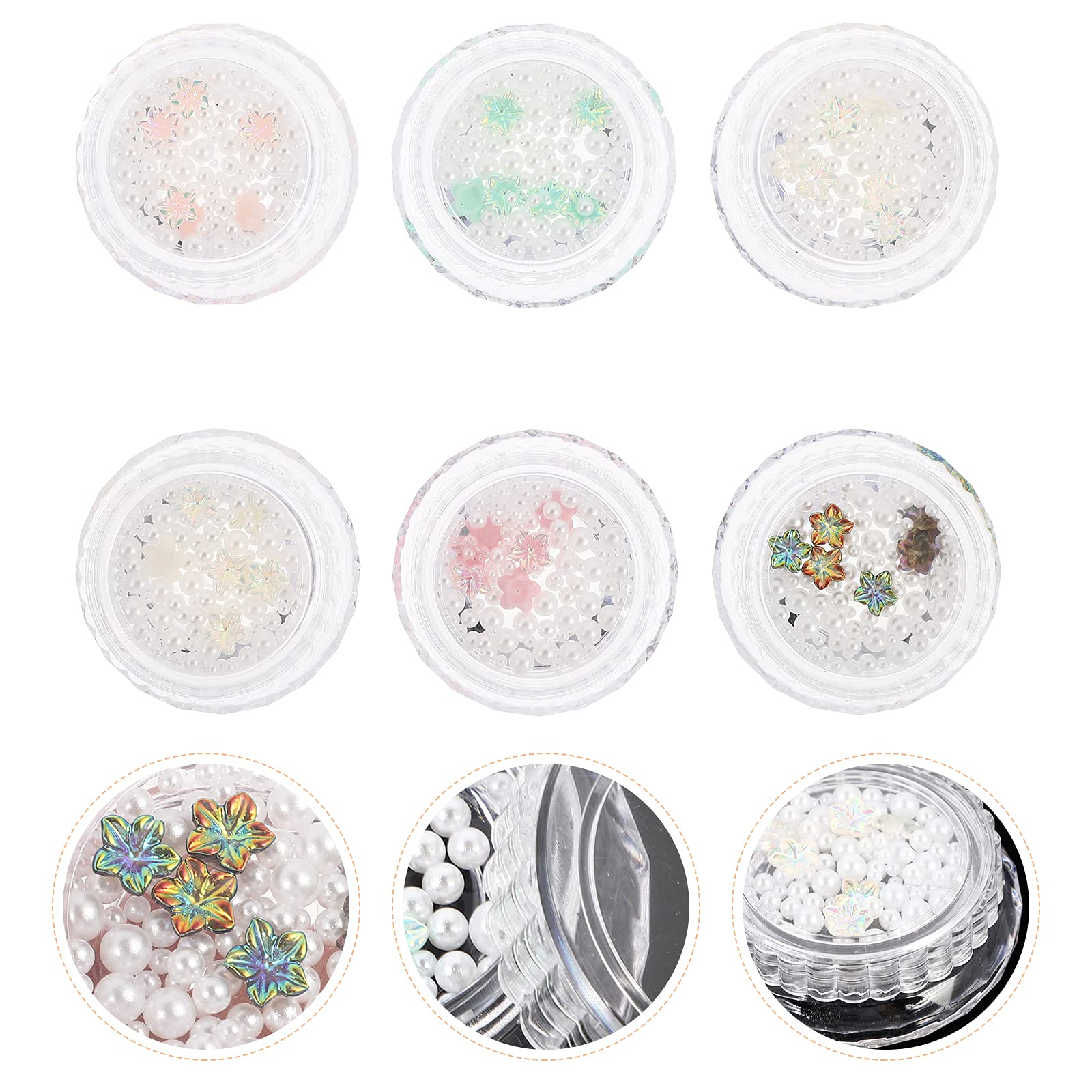 6 Pack Nail Art Stickers Kit - Floral Nail Charms, Gems, Pearl & Plastic Flower Decorations for DIY Manicure & Nail Art Designs | Perfect for Parties, Weddings, Salons & Home Nail Care