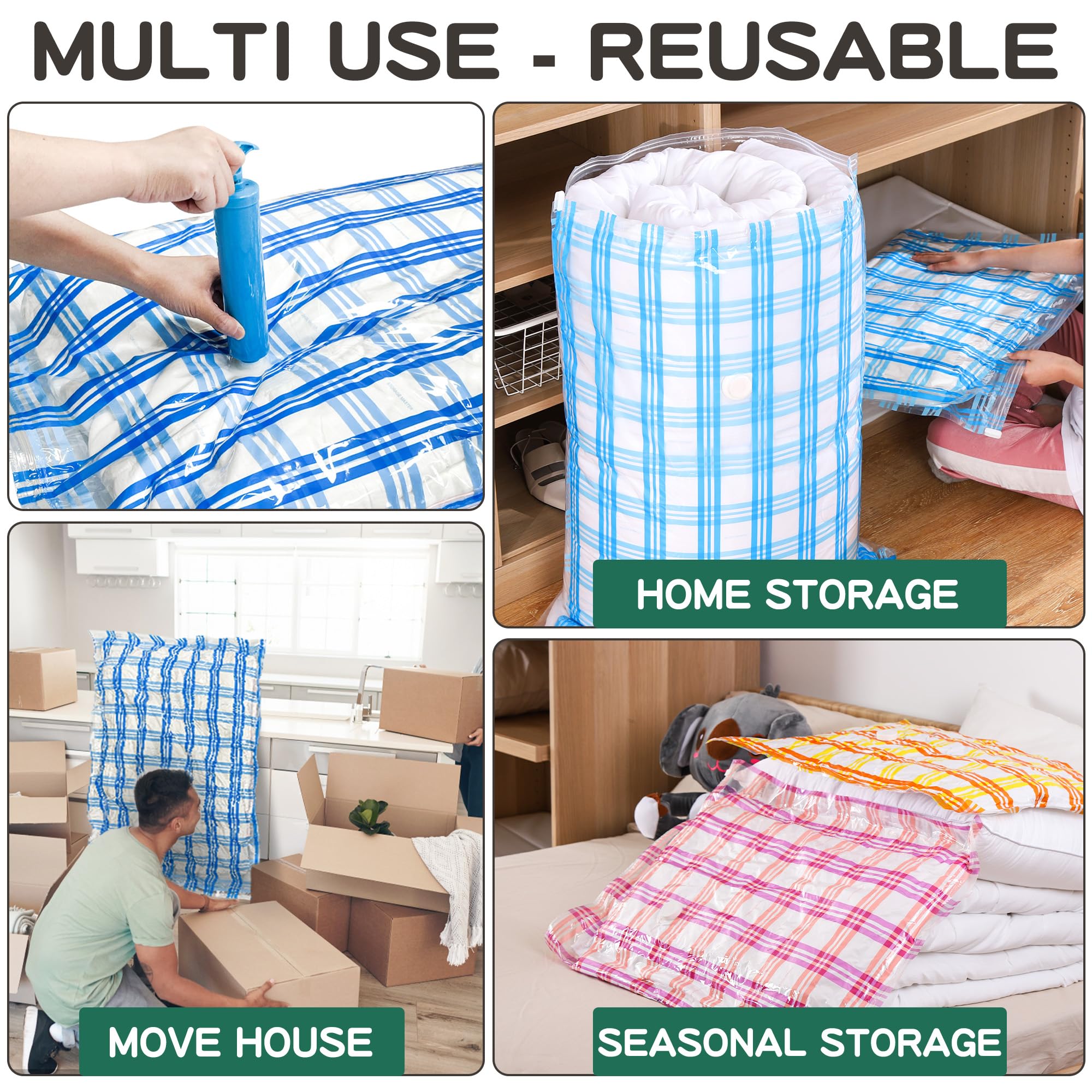 12 Jumbo Vacuum Storage Bags for Clothes, Comforters & Blankets | Space Saving Vacuum Seal Bags | Perfect for Travel, Seasonal Storage & Moving