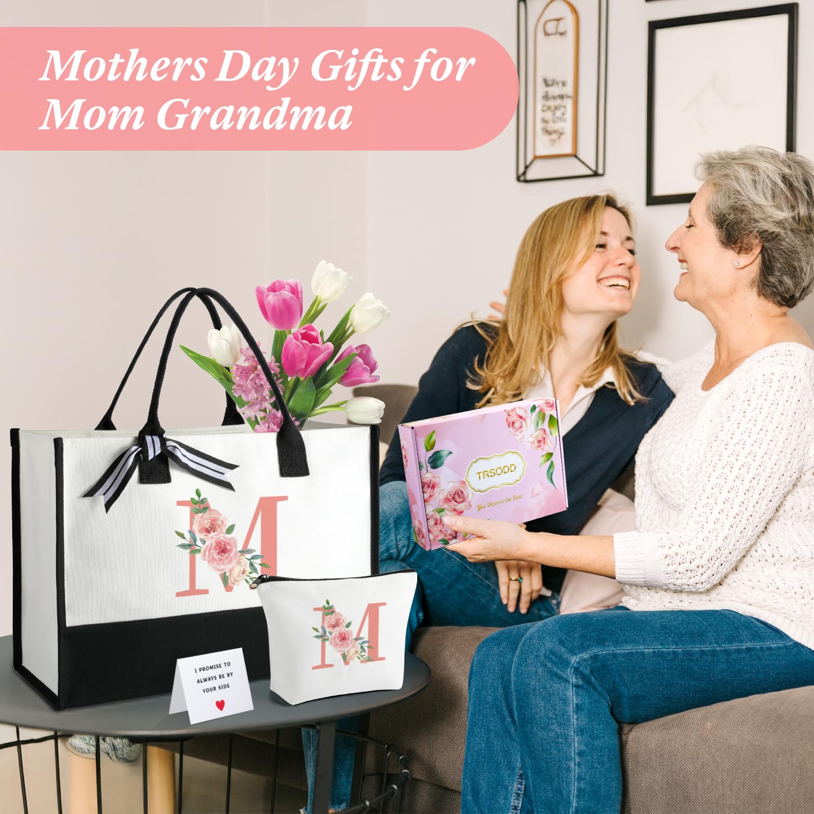 TRSODD Women's Tote & Makeup Bag Set - Birthday Gifts for Mom, Wife, Grandma - Perfect for Travel & Daily Use