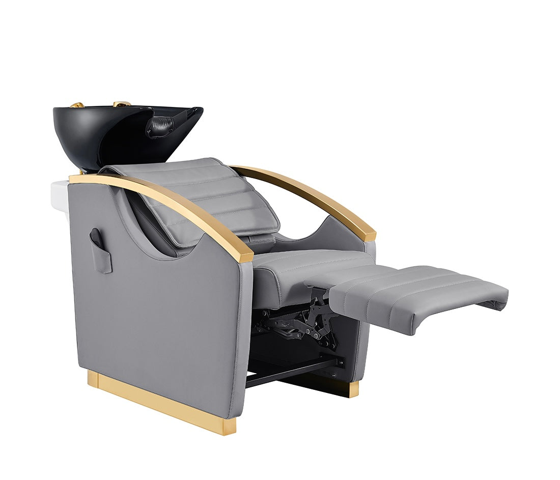 Bella V Gold Reclining Salon Massage Chair with Backwash Unit - Professional Spa & Home Relaxation Massager for Neck, Shoulder & Back Pain Relief - Perfect for Salons, Spas, and Home Use