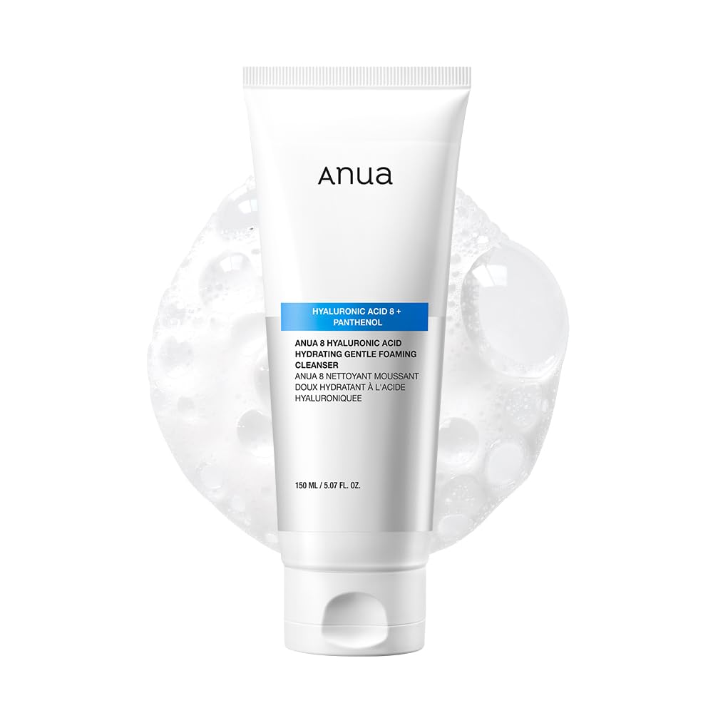 ANUA Hydrating Gentle Foaming Cleanser with Hyaluronic Acid & Glycerin - Korean Face Wash for Dry & Sensitive Skin - Zinc & Panthenol Enriched Formula for Double Cleansing Routine - 150ml/5.07fl oz - Perfect for Morning & Night Skincare Regimen
