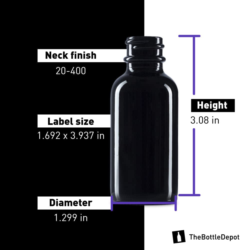 1 oz Glass Boston Round Bottles - 360 Pack - Black UV Protection - 20-400 Neck Finish (Closures Not Included) - Ideal for Essential Oils, DIY Beauty Products & Craft Storage - Wholesale Bulk Packaging Solution