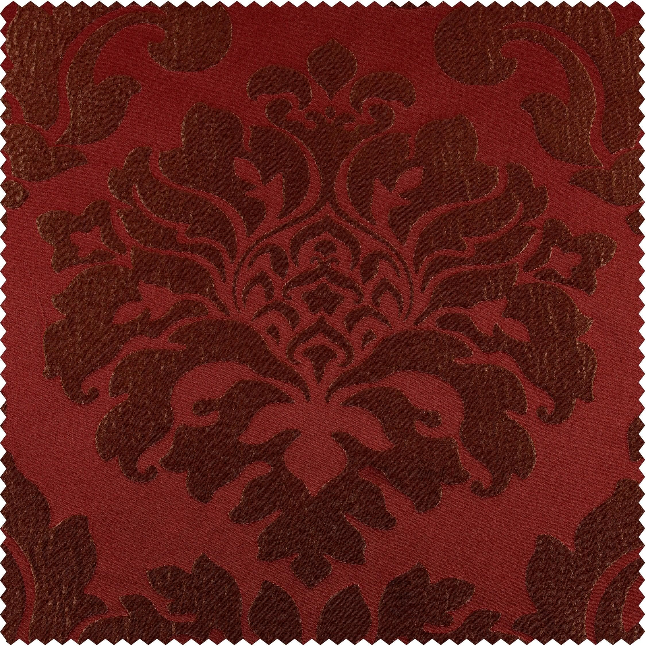 Astoria Red & Bronze Damask Faux Silk Jacquard Custom Curtains - Elegant Window Treatments for Living Room, Bedroom & Dining Room Decor