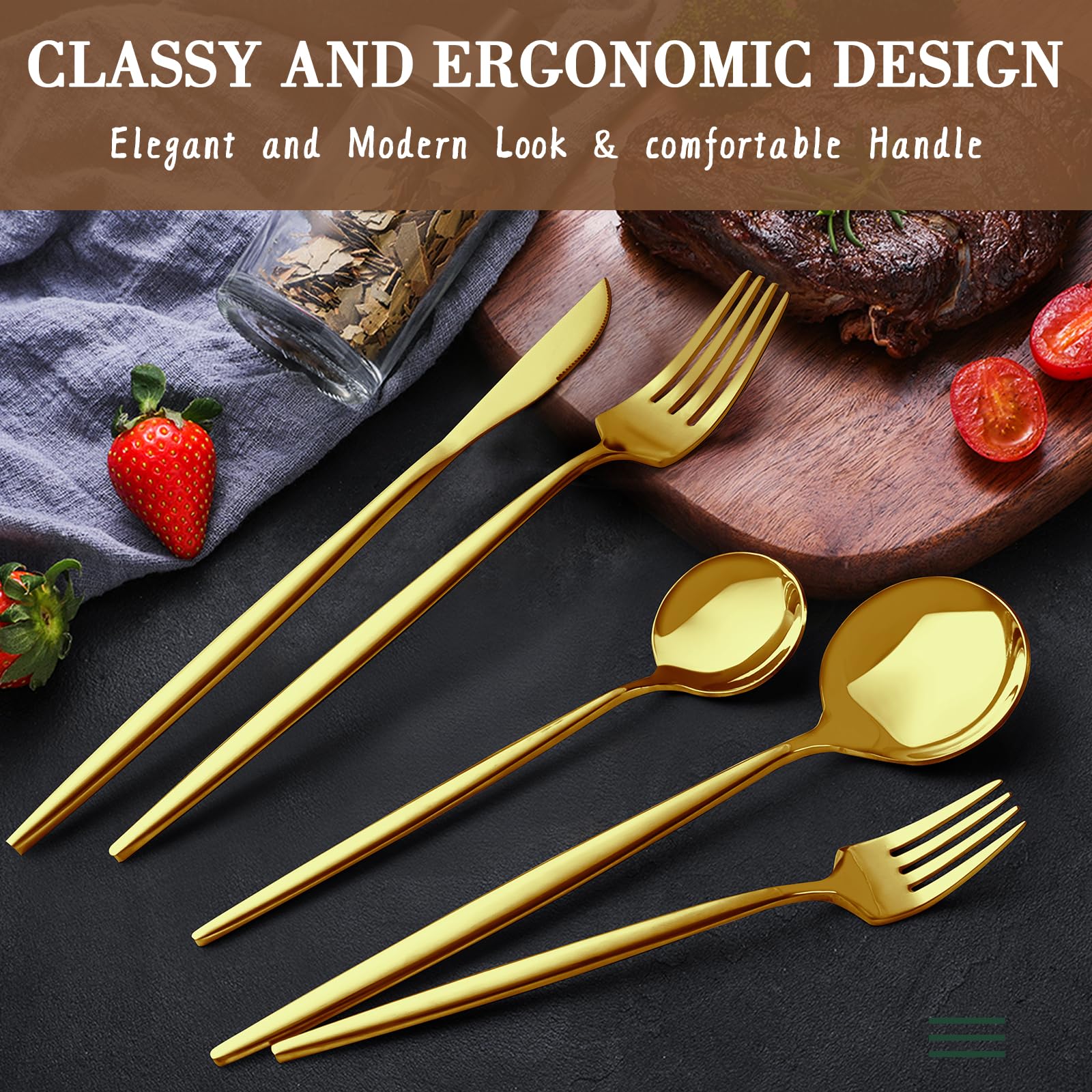 40-Piece Gold Silverware Set for 8 - CEKEE Stainless Steel Flatware Set with Satin Finish | Cutlery & Kitchen Utensils for Home, Restaurant & Wedding | Elegant Tableware Set Includes Forks, Knives & Spoons | Perfect for Dinner Parties, Holiday Meals & Special Occasions