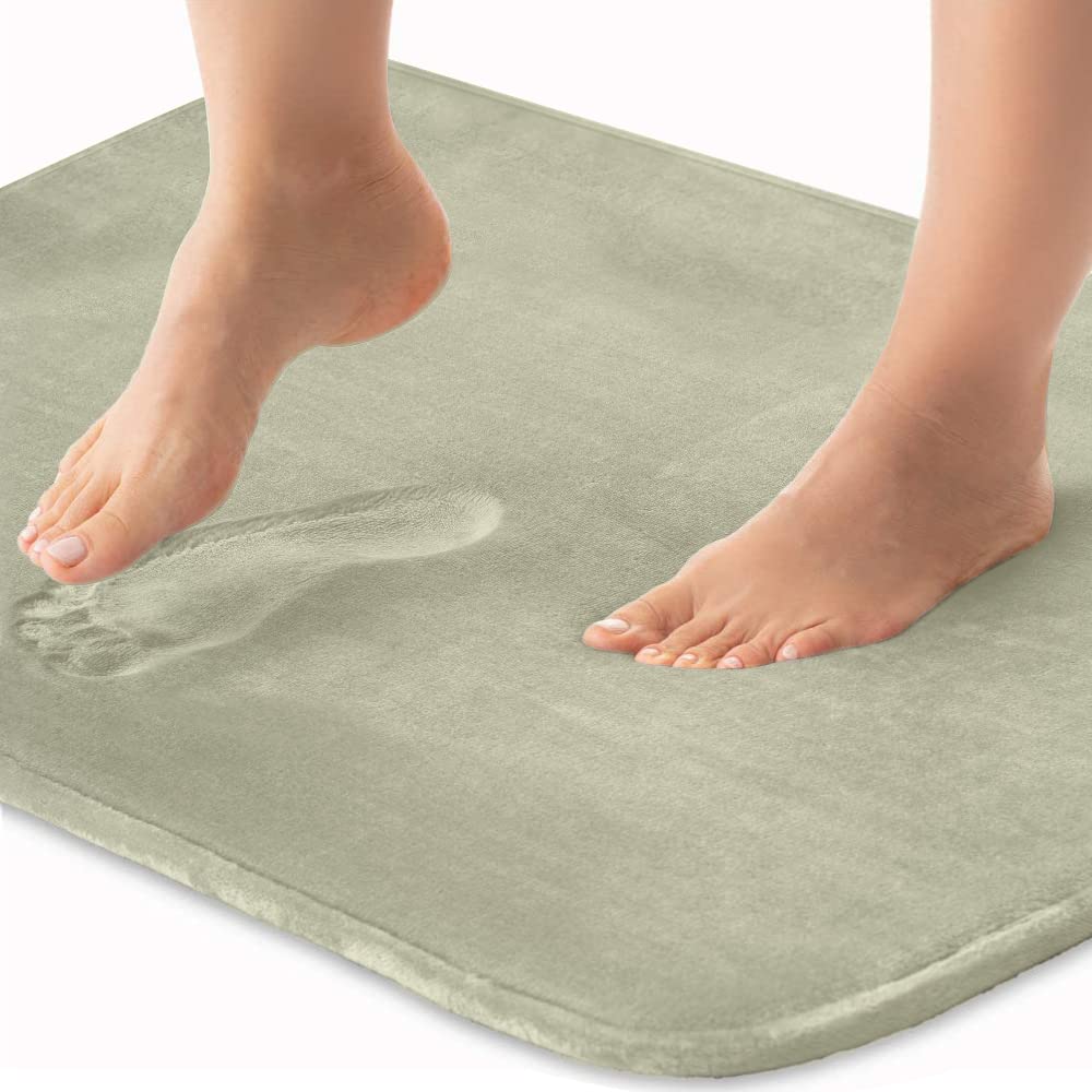 Gorilla Grip 2-Piece Memory Foam Bath Rug Set - Ultra Soft Absorbent Luxury Bath Mats with Plush Velvet Top, Quick-Dry Microfiber Backing, Machine Washable - Non-Slip Bathroom Rugs for Shower, Bathtub & Vanity Areas (17x24 Inches, Sage Green) - Perfect for Spa-Like Bathroom Comfort & Safety