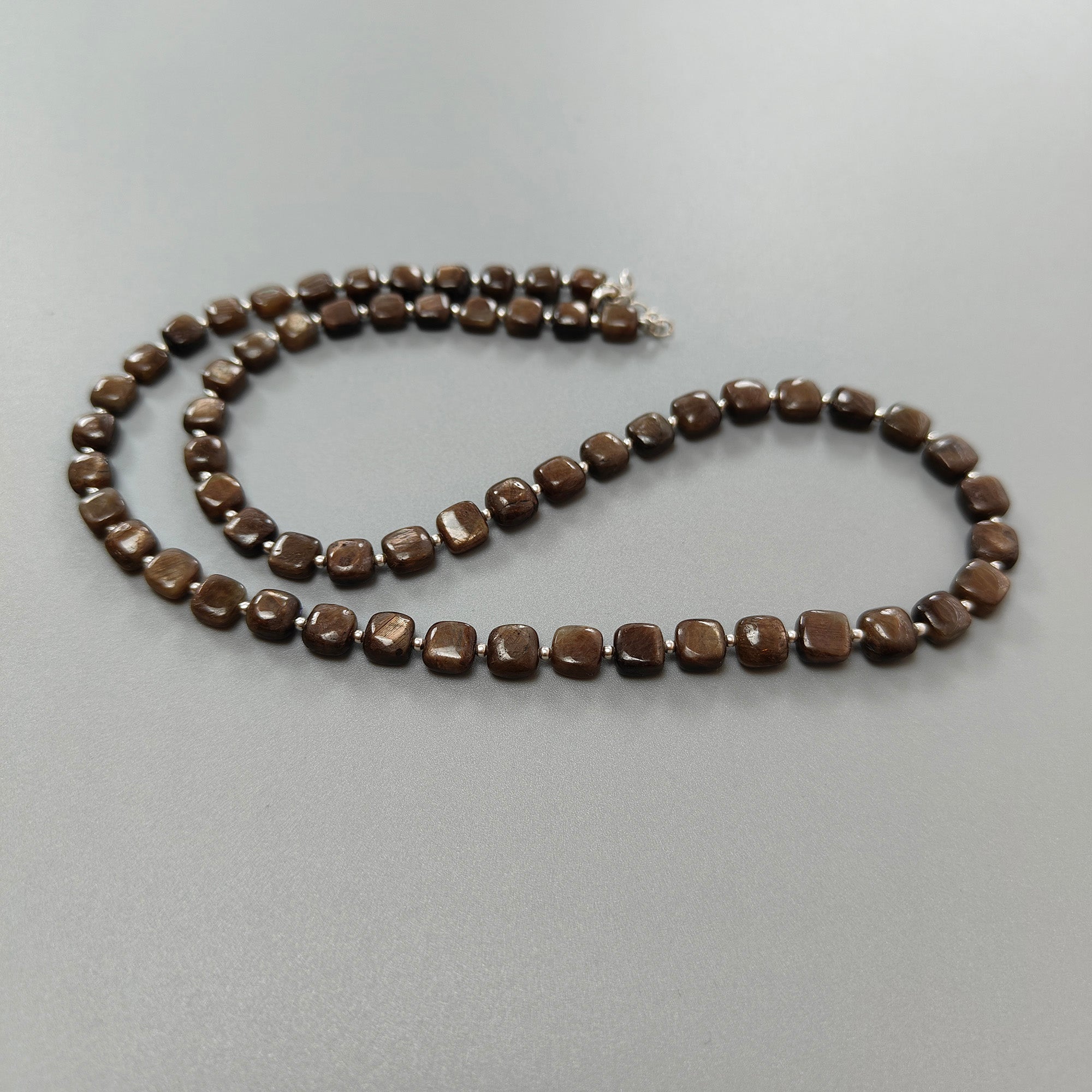 Golden Brown Chocolate Sapphire Gemstone Beads Necklace - 27.30g Natural Plain Cushion Briolette Sapphire 925 Sterling Silver 6mm 7mm 20