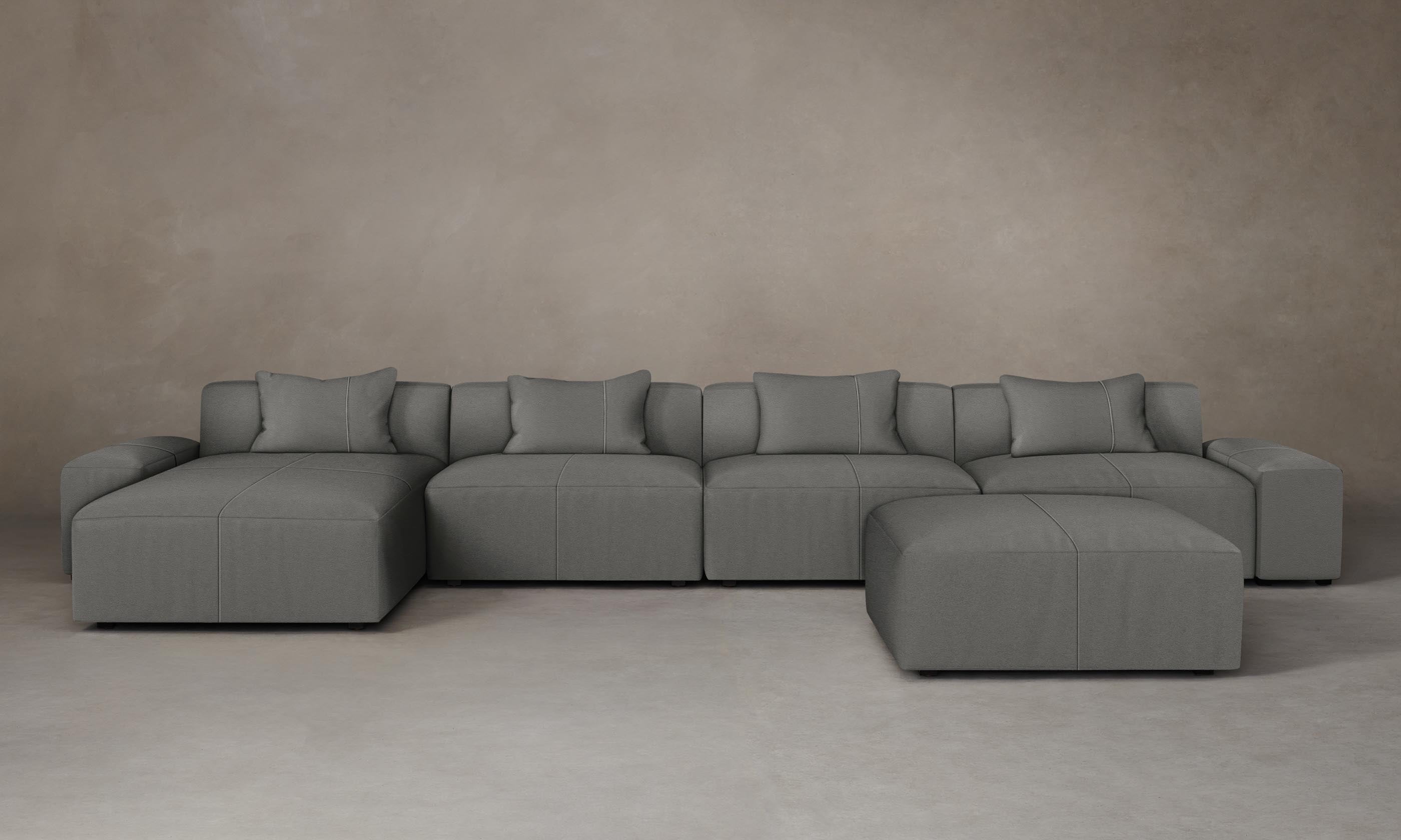 The Breuer Modular Sectional Sofa - Genuine Pebbled Leather in Ash Gray | Perfect for Living Room, Home Theater & Lounge Spaces