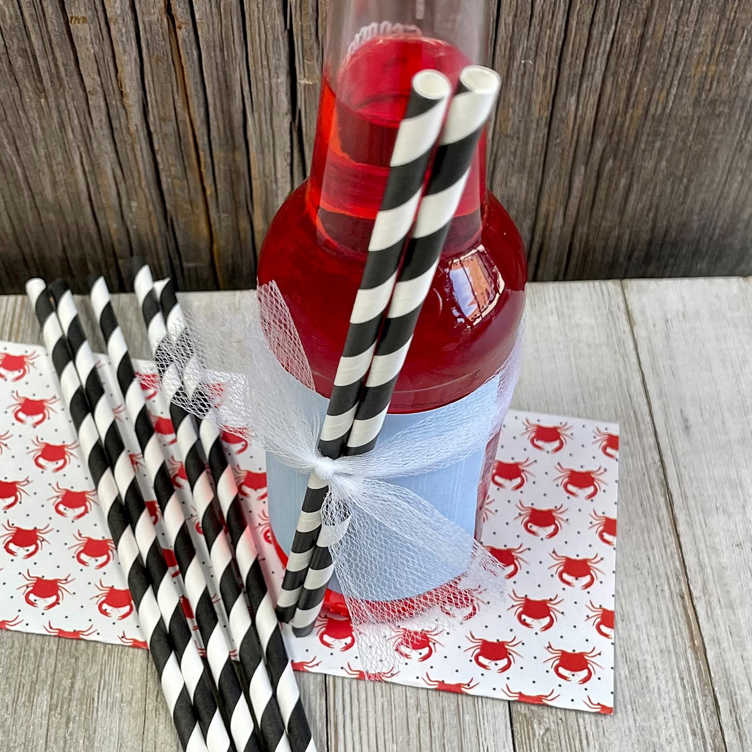 Eco-Friendly Black & White Stripe Paper Straws 7.75