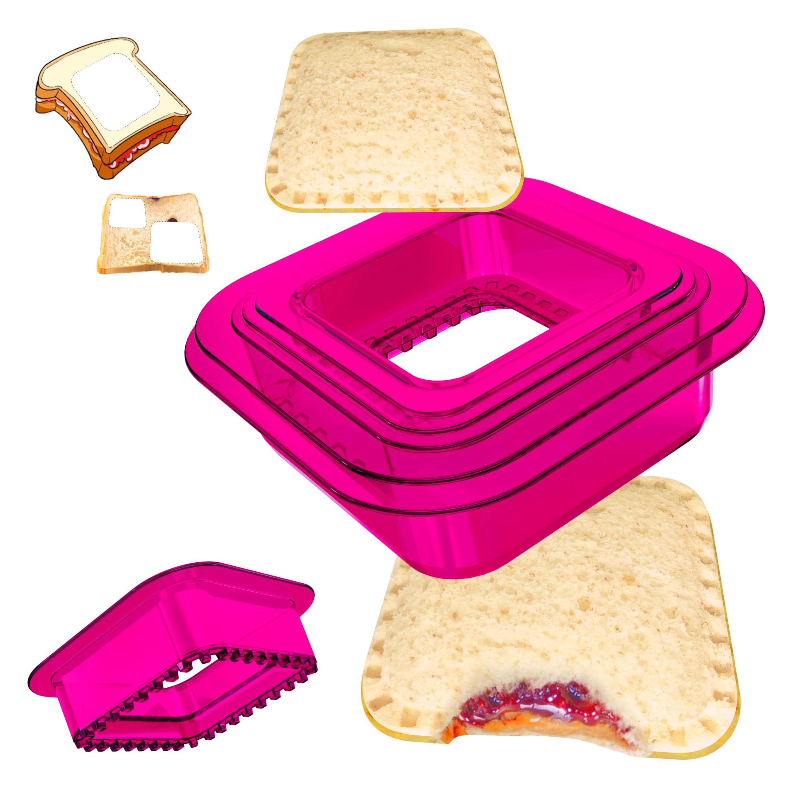 Tribe Glare Sandwich Mold Maker - 3-in-1 Sandwich Cutter & Sealer for DIY Bread, Pancakes, Cookies | Perfect for Kids Lunch Box, Bento Box & School Snacks | Fun Kitchen Tool for Boys & Girls (Purple Square)