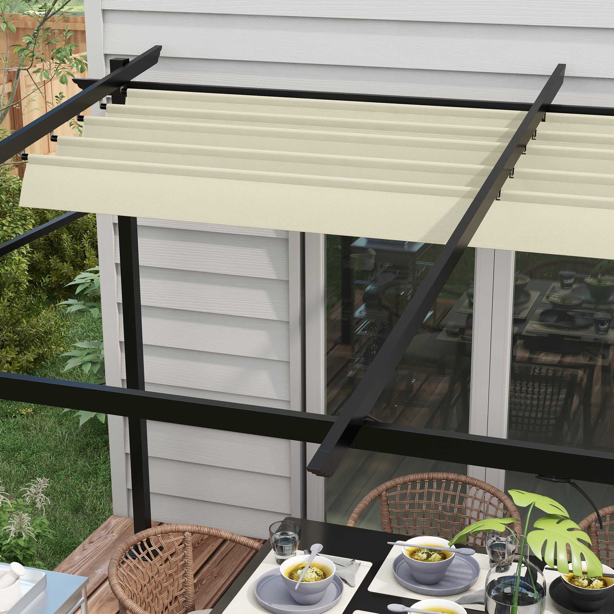 Outsunny 10' x 13' Beige Metal Pergola with Retractable Sliding Roof Canopy - Outdoor Patio Cover for Backyard, Garden, and Poolside Relaxation