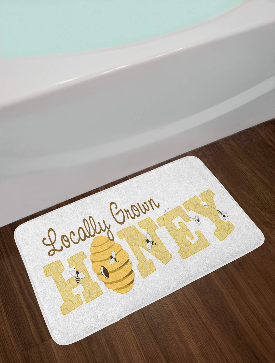 Ambesonne Honey Bee Bath Mat - Non-Slip Plush Decor for Bathroom