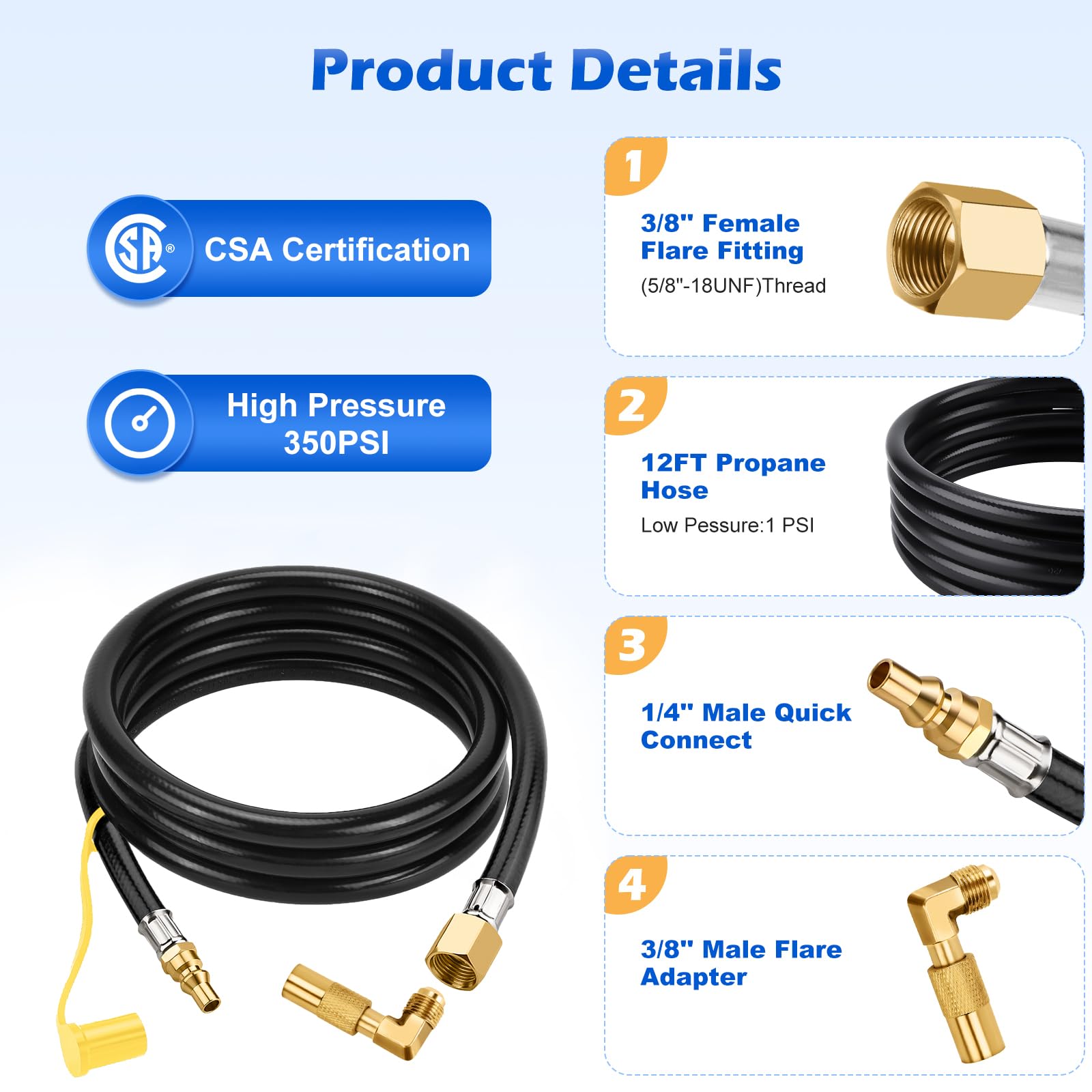 WADEO Propane Elbow Adapter with 7FT Extension Hose - Compatible with Blackstone 17
