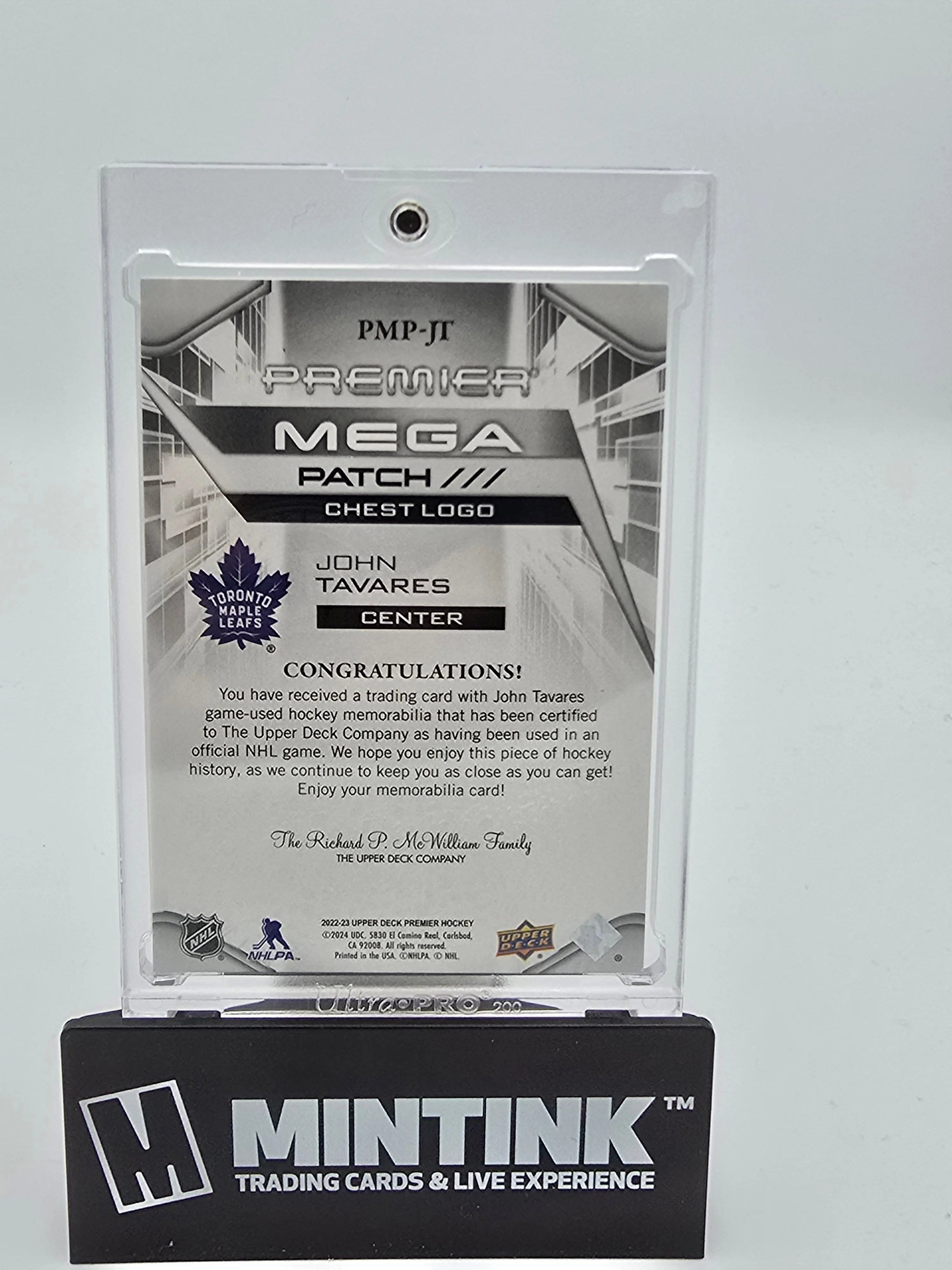2022-23 Upper Deck Premier Hockey John Tavares Premier Mega Patch Chest Logo /26 - Rare Collectible Hockey Card for NHL Fans & Sports Memorabilia Collectors - Perfect for Display, Trading, and Investment