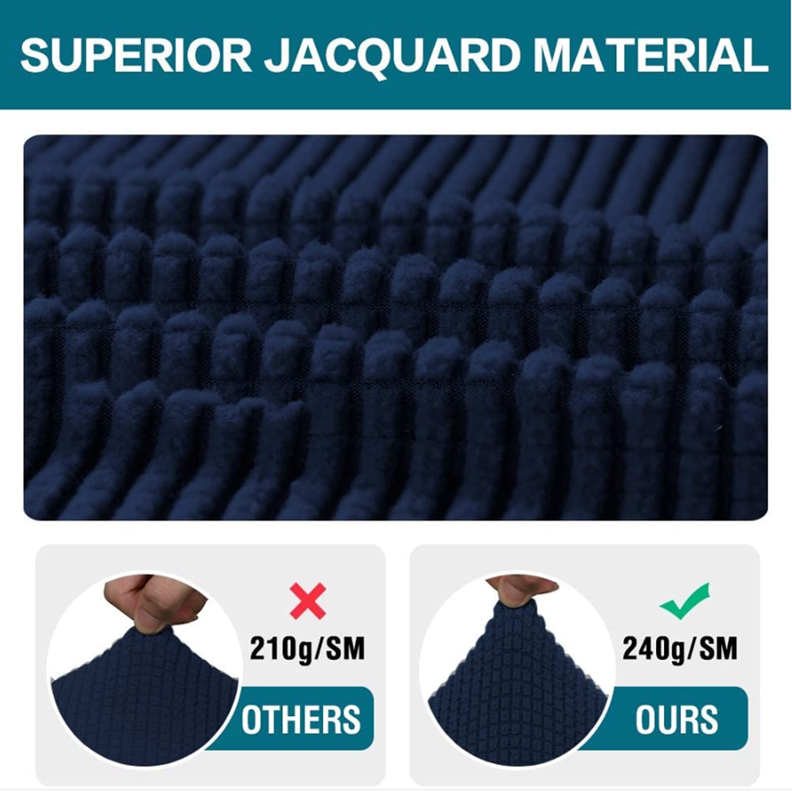 4-Piece T-Cushion Sofa Slipcovers - Thick Stretchable Couch Cover Furniture Protector for 3-Cushion Sofa with Washable Removable Covers - Navy Blue - Perfect for Living Room, Family Room & Home Decor Protection