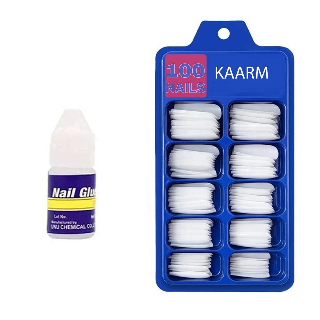 KAARM 100PCS Acrylic Fake Nails Kit with Strong Nail Glue - Reusable Artificial Nails Set for Women, Salon Quality Press On Nails - Perfect for Parties, Weddings, Daily Wear & Special Occasions
