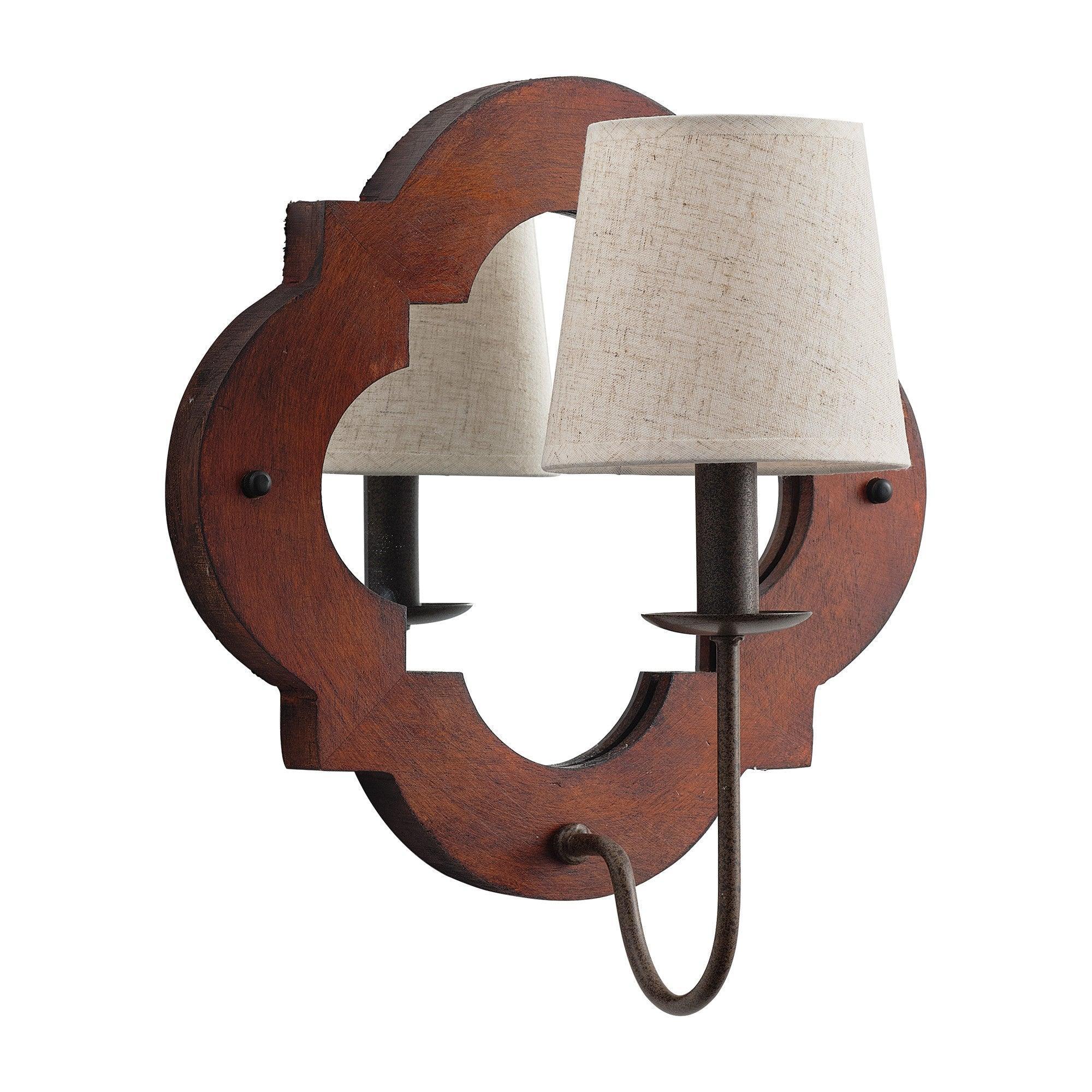 Rustic Iron Wood Wall Sconce Light - Farmhouse Style Candle Holder for Bedroom, Living Room, or Porch Decor