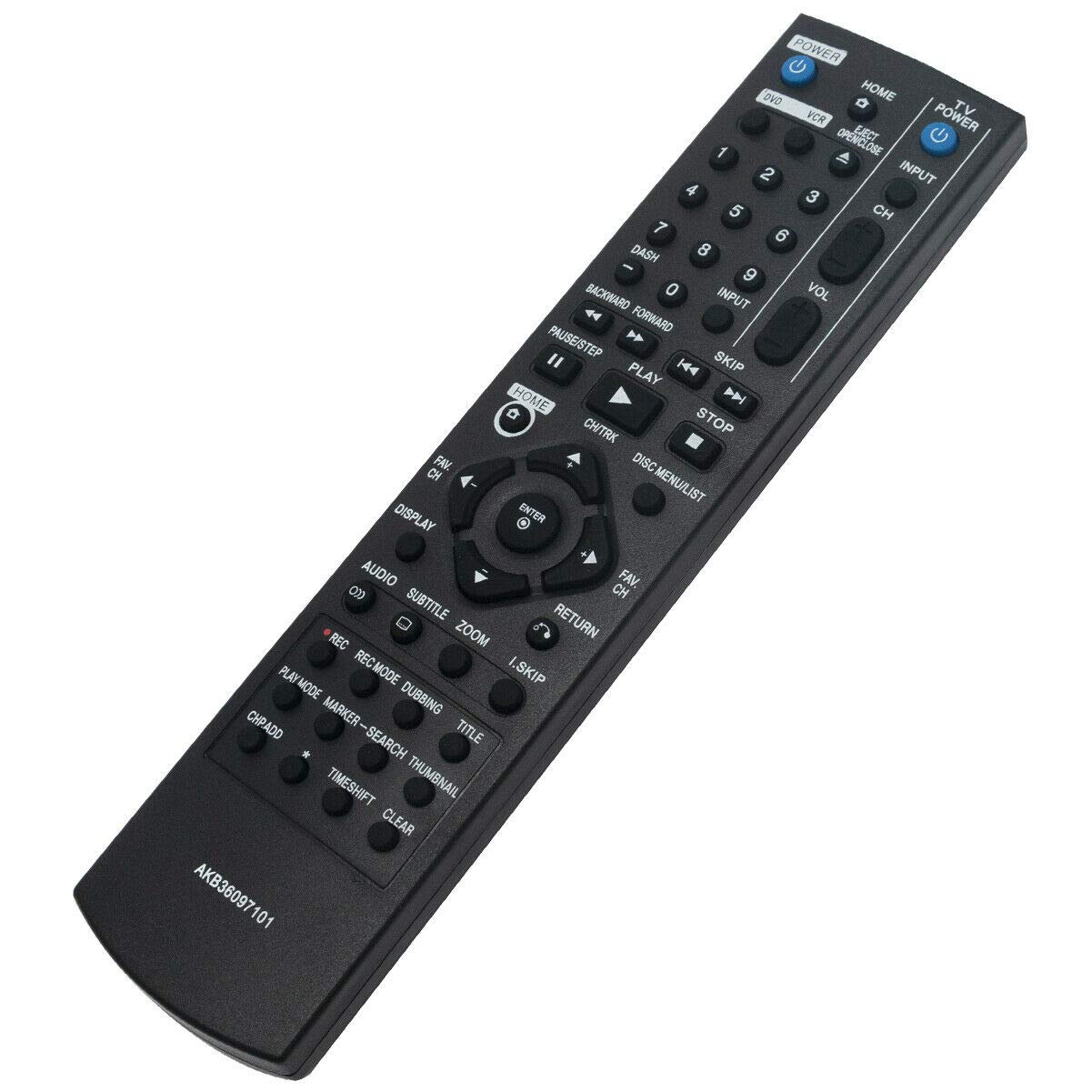 AKB36097101 Replacement Remote Control for LG DVD VCR Recorder - Compatible with RC897T, RC797T, RC389H, RC700N, RC397HM, RC397H, RC286H, RC286H-M, RC297H, RC297H-M, RC397H-M - Perfect for Home Entertainment Systems & Media Centers