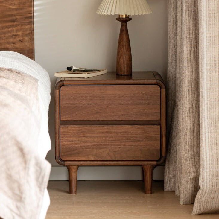 Black Walnut Solid Wood Minimalist Nightstand - Modern Bedside Table with Drawer for Bedroom, Living Room & Office - Durable & Stylish Storage Solution