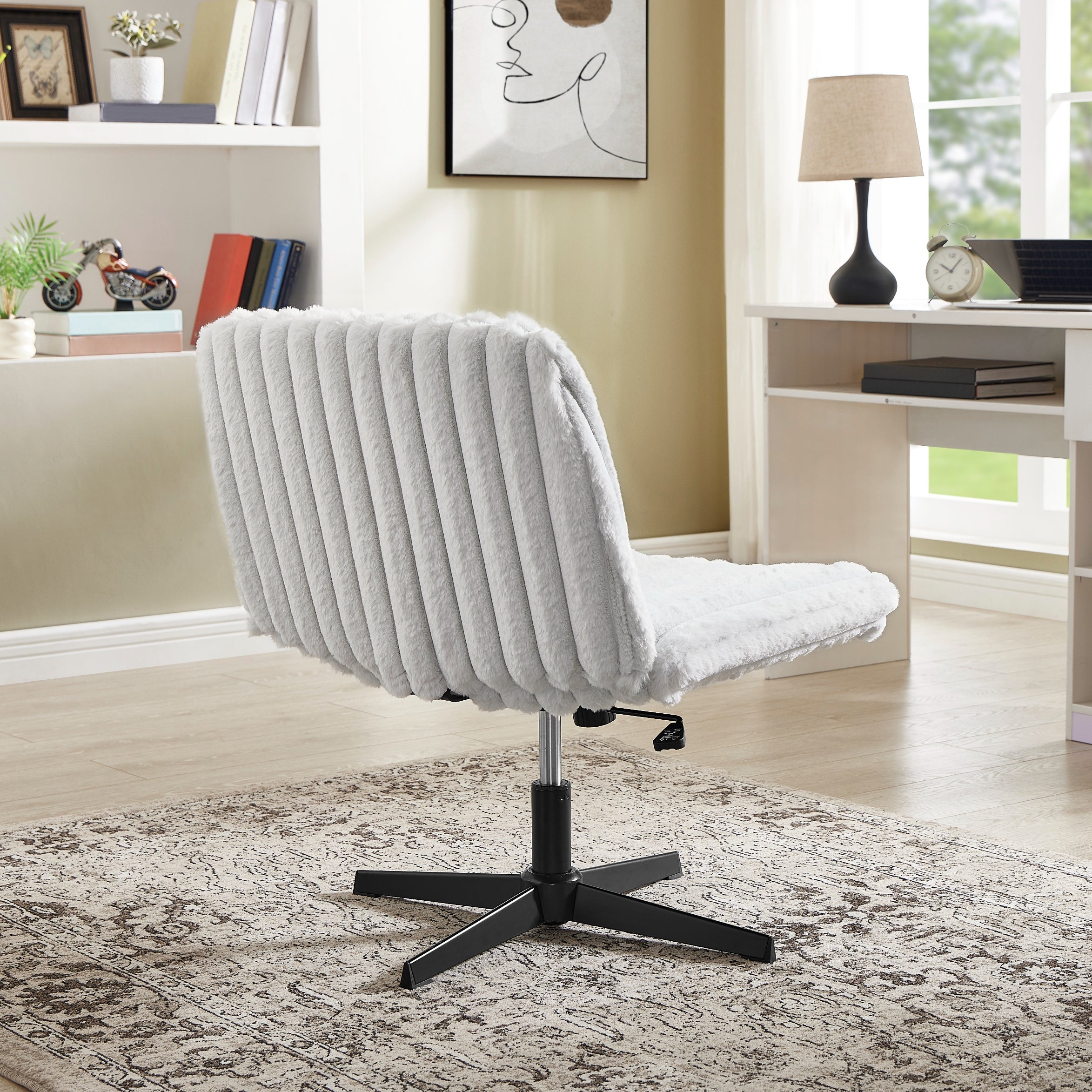 Roundhill Blynn Adjustable Swivel Criss Cross Chair - Wide Seat Ergonomic Office Chair with Lumbar Support, Vanity Makeup Chair for Home & Office Workspace, Study Desk, Dressing Table and Beauty Salon