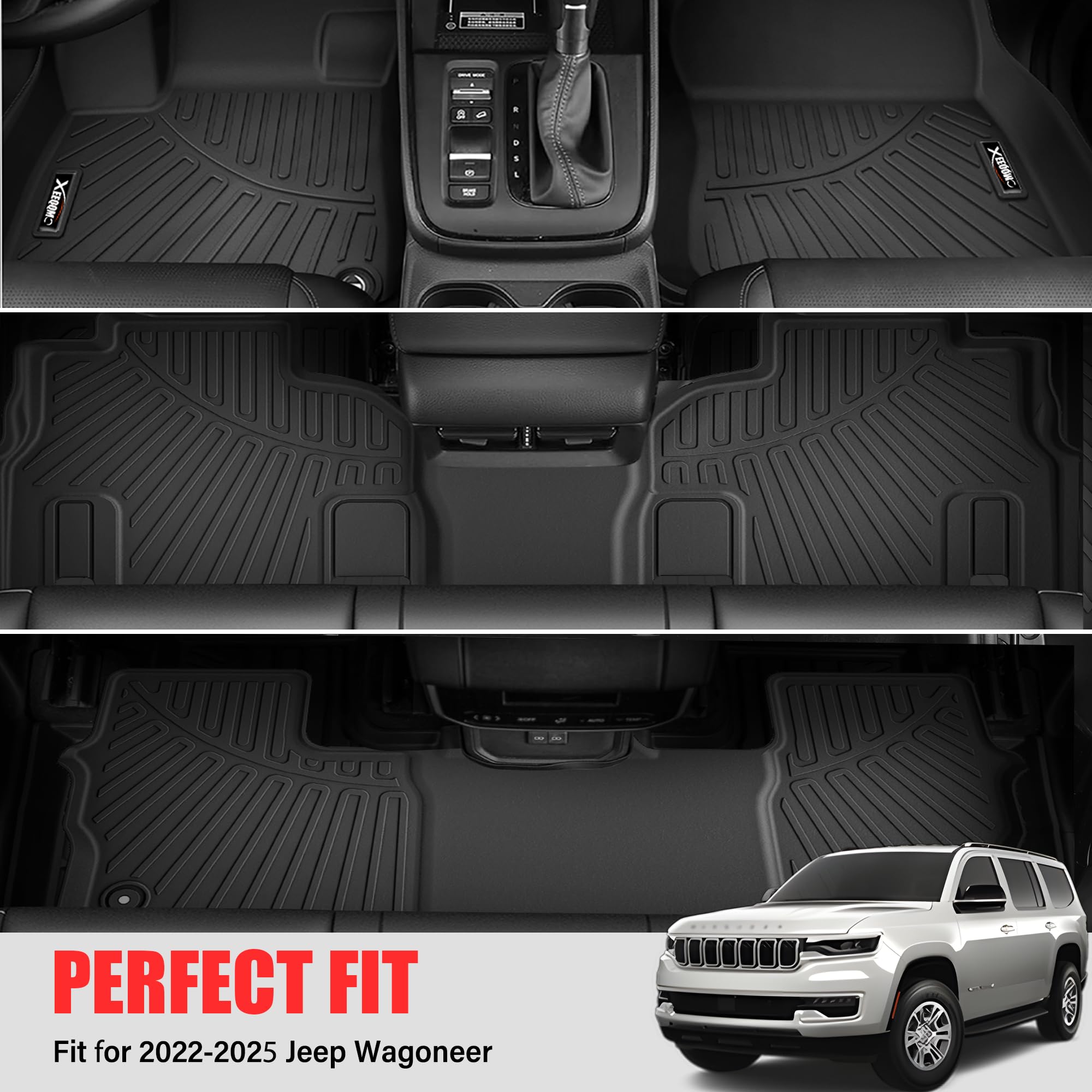 2022-2025 Jeep Grand Wagoneer All-Weather TPE Floor Mats Set - 8 Seater 3-Row Custom Fit Floor Liners with Cargo Trunk Mat | Durable Protection for Mud, Snow & Spills | Perfect for Family Road Trips & Off-Road Adventures