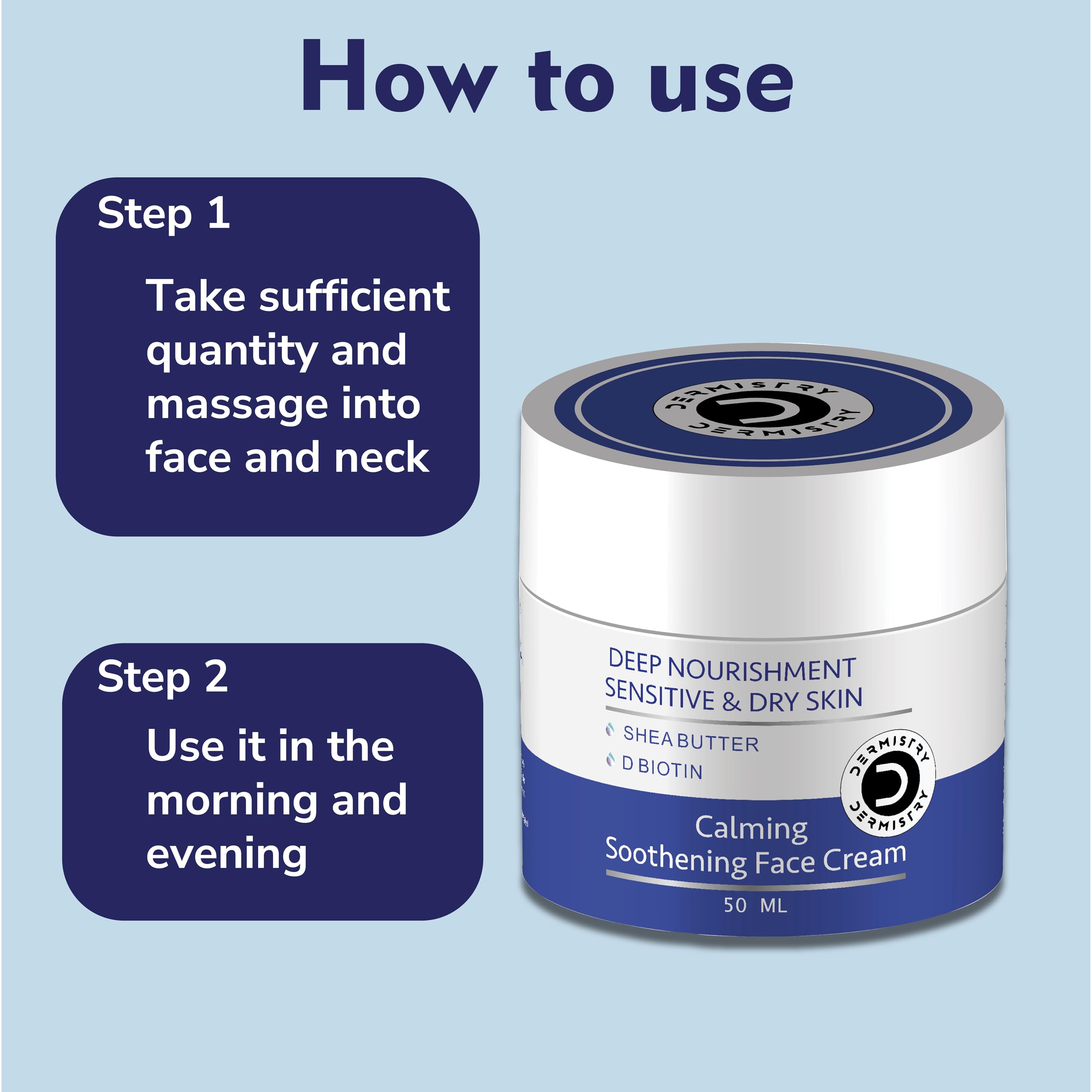 Dermistry Hydrating Face Cream for Sensitive & Dry Skin - Deep Moisturizer with Shea Butter & Hyaluronic Acid - All-Season Glow for Men & Women - 50ml - Perfect for Daily Skincare & Nighttime Hydration Routine