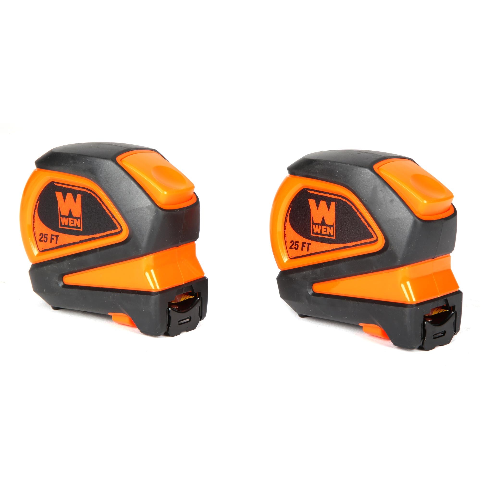 WEN ME425T 2-Pack 25-Foot Measuring Tape with Automatic Brake & Dual Release Triggers - Perfect for Construction, DIY Projects & Home Renovations