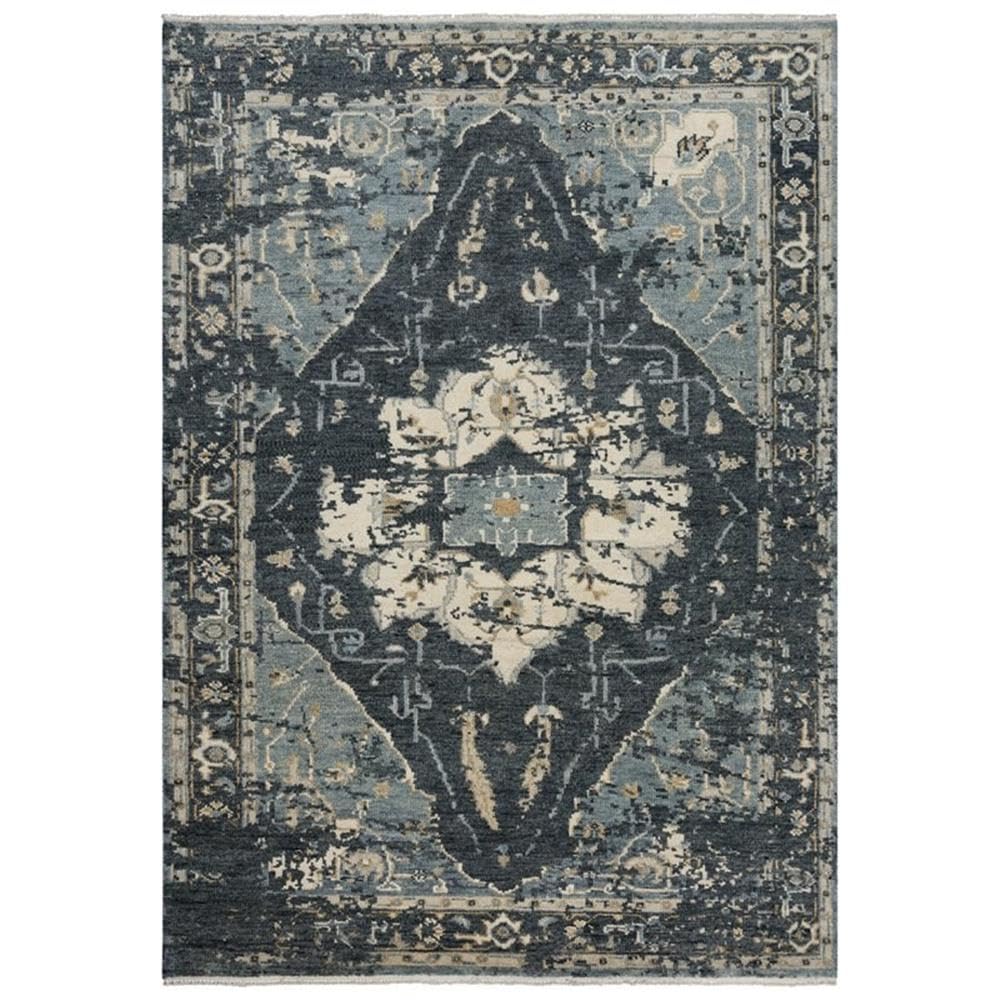 Hand-Knotted Blue Area Rug 9x12 - Traditional Decor for Living Room