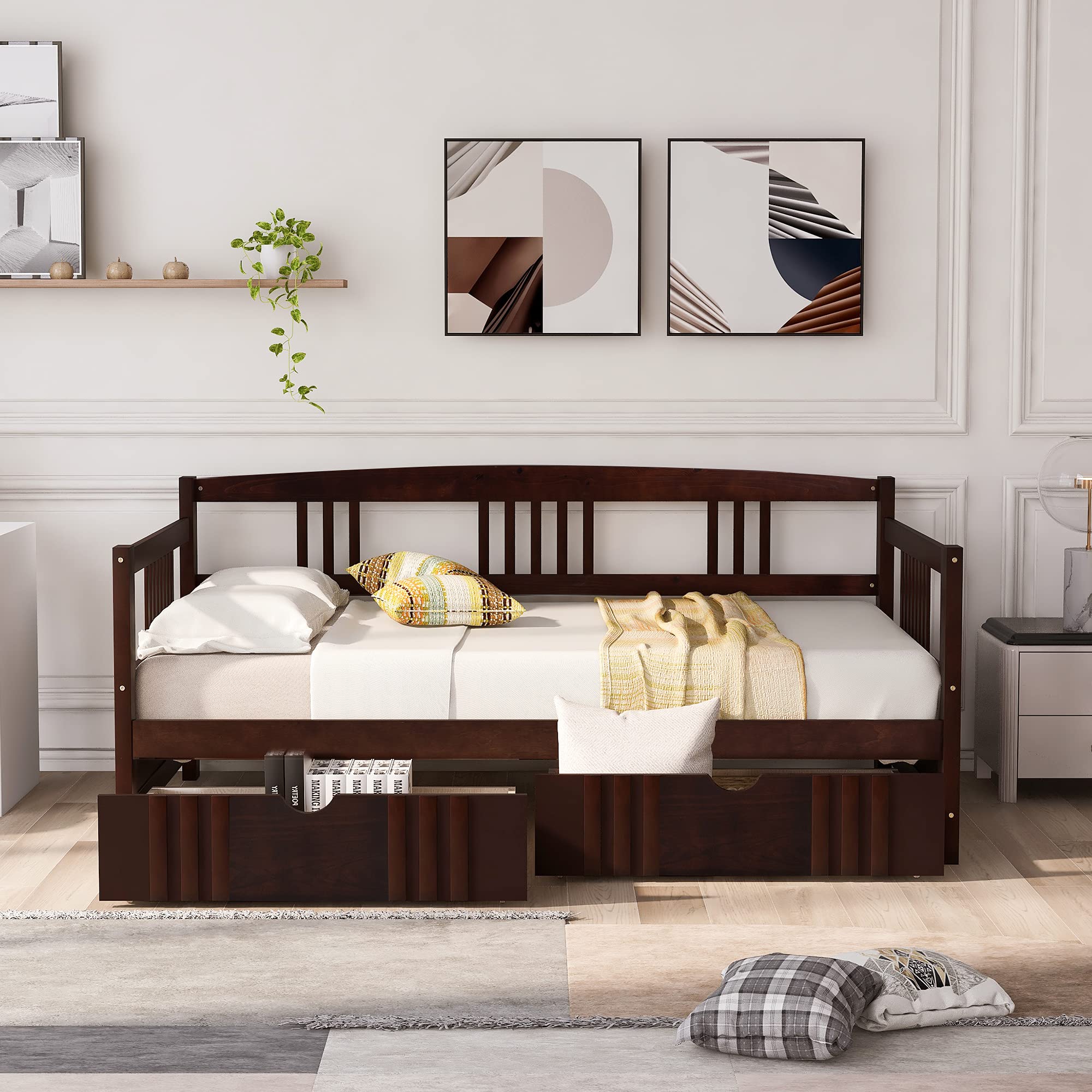 Twin Size Wood Daybed with Storage Drawers - Space-Saving Sofa Bed for Small Bedrooms & Living Rooms