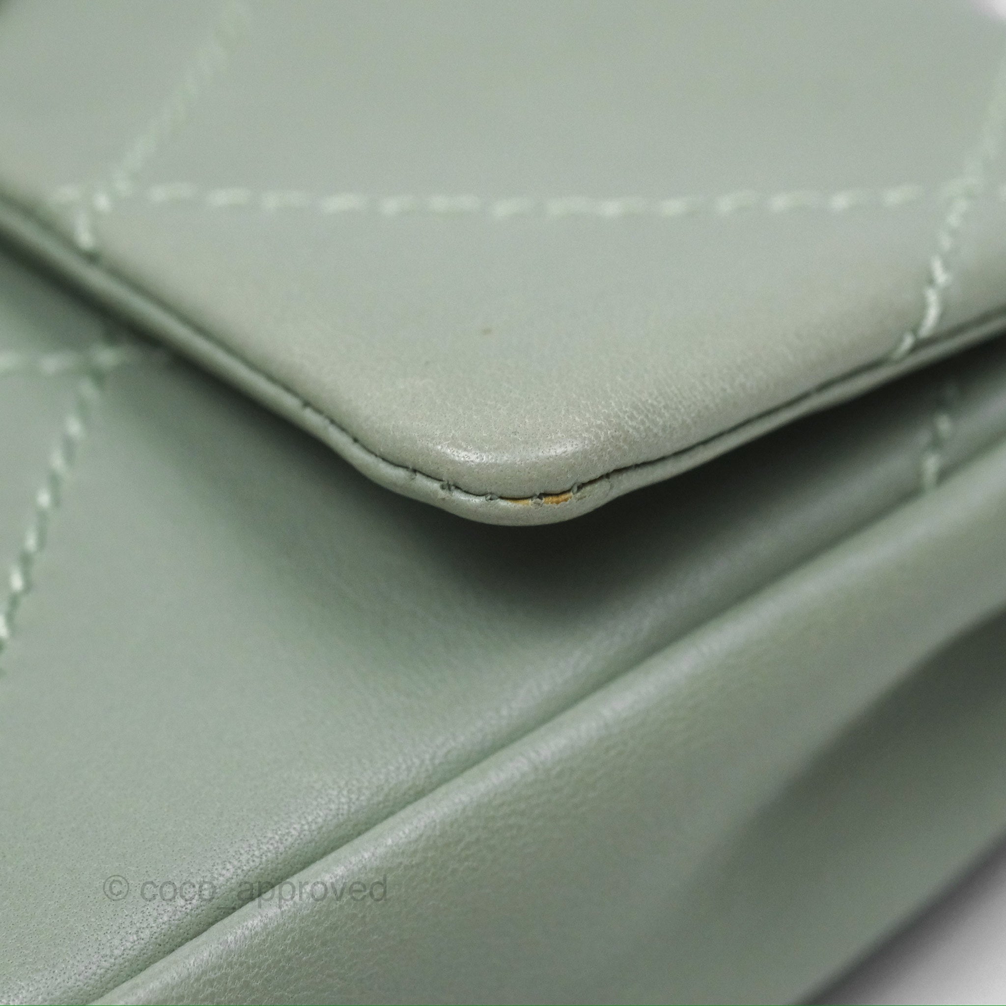 Chanel CC East West Flap Bag Genuine Lambskin Leather Mint Green with Silver Hardware - Luxury Crossbody Purse for Women, Perfect for Date Night & Special Occasions