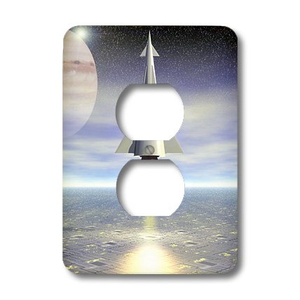 3D Rose Rocket Launch Space Travel Outlet Cover - Modern Spacecraft Design for Kids Room & Sci-Fi Decor - 2 Plug Wall Plate for Bedroom, Office, or Game Room