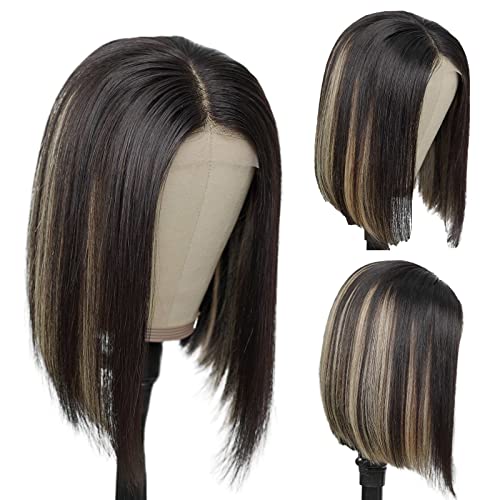 Honey Blonde Ombre Human Hair Bob Wig - Glueless 4x4 Lace Closure, Pre-Plucked Straight 10