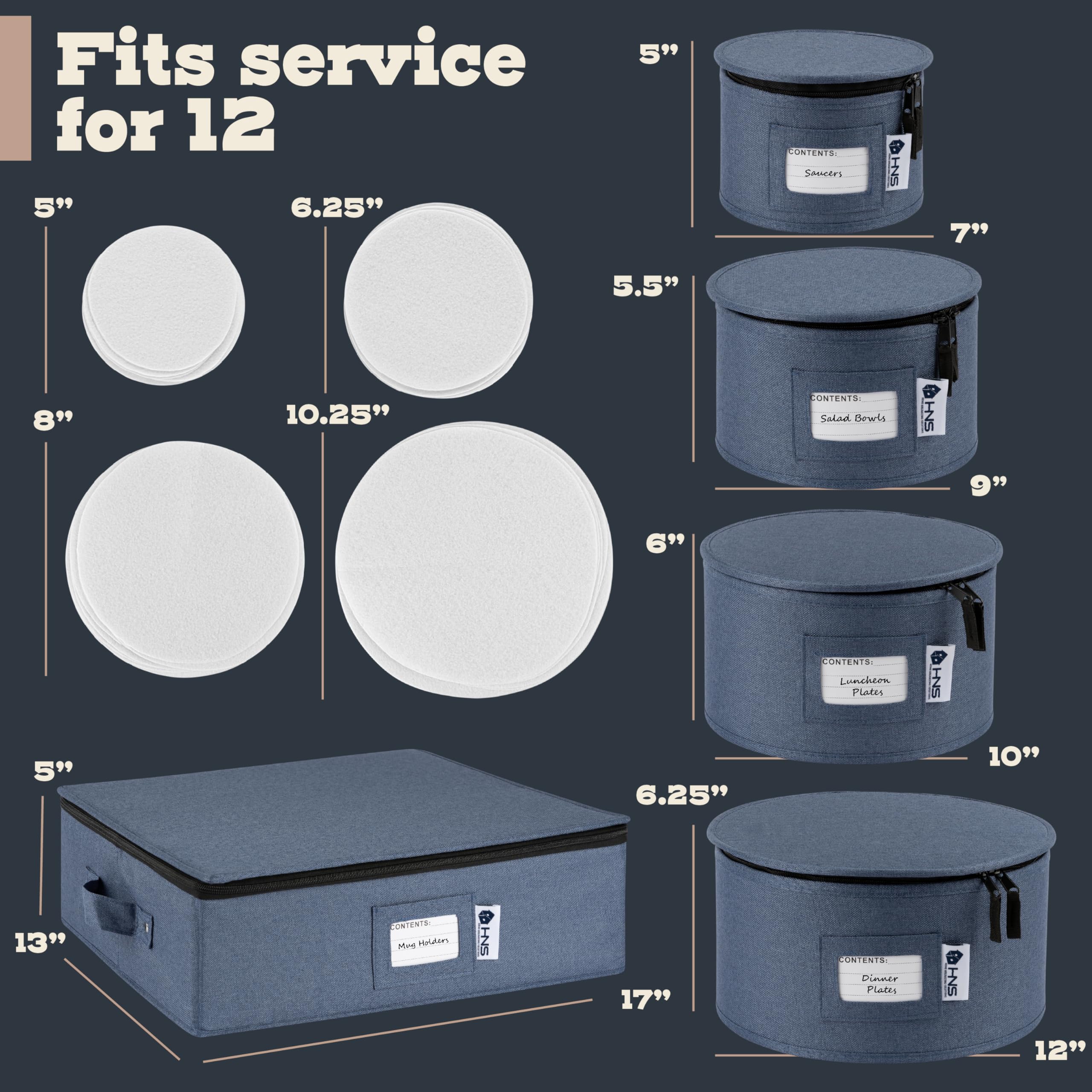 Sturdy 5-Piece Hard Shell Storage Container Set for Dinnerware, Glasses, Plates, Mugs & Saucers - Durable Dish Organizer with Dividers - Perfect for Moving, Seasonal Storage & Kitchen Organization - Service for 12 - Denim Blue